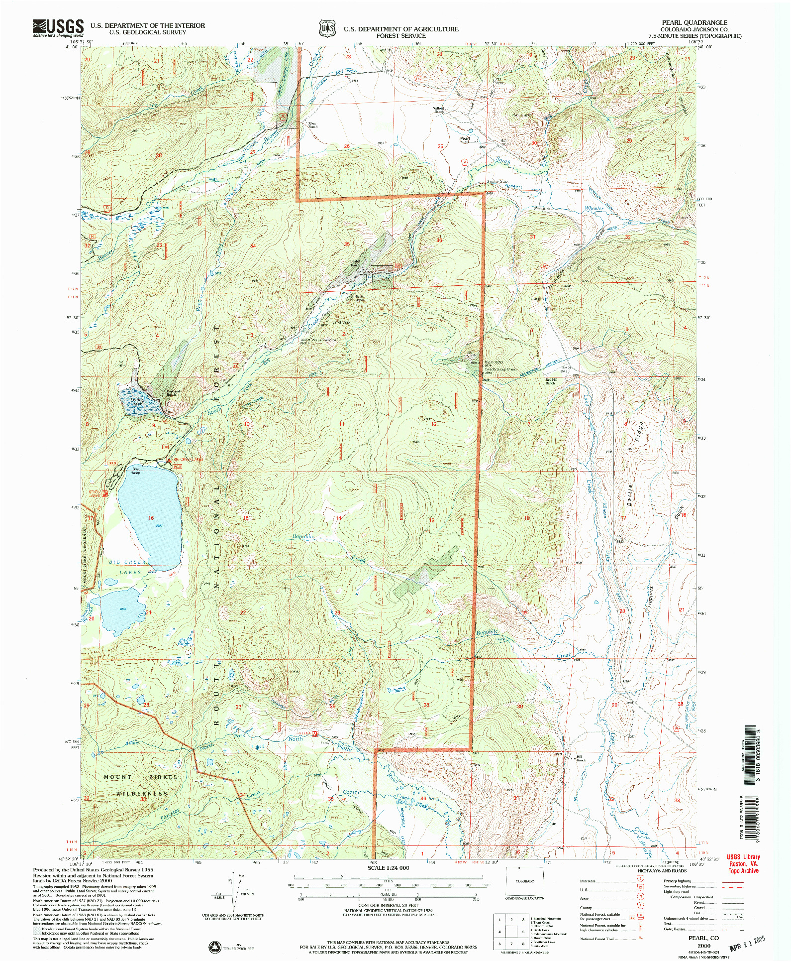 USGS 1:24000-SCALE QUADRANGLE FOR PEARL, CO 2000