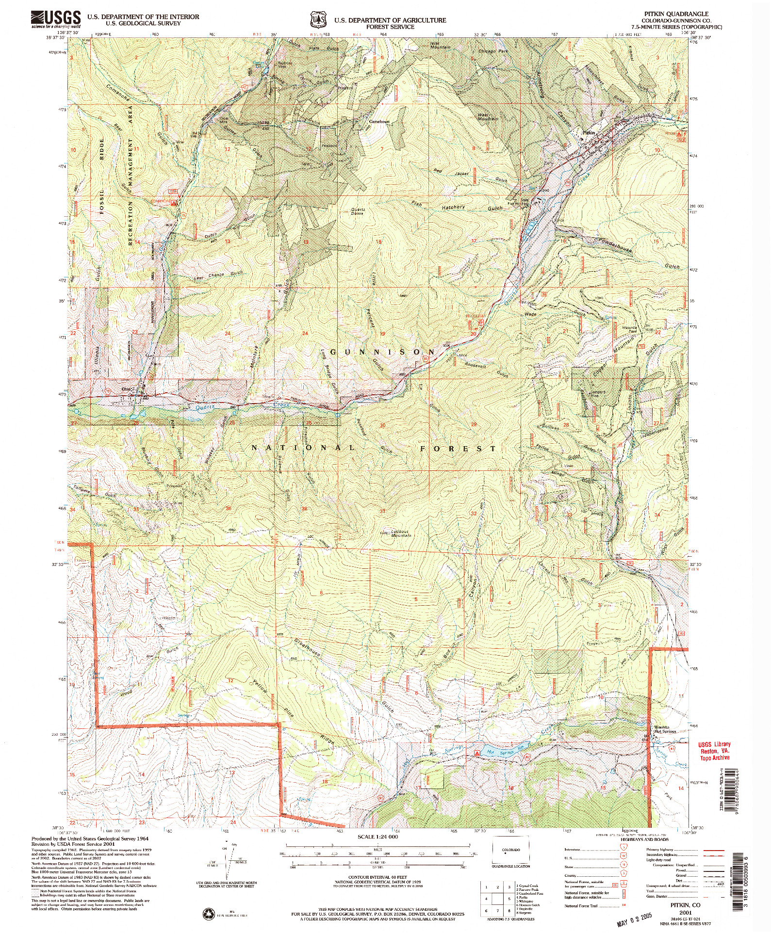 USGS 1:24000-SCALE QUADRANGLE FOR PITKIN, CO 2001