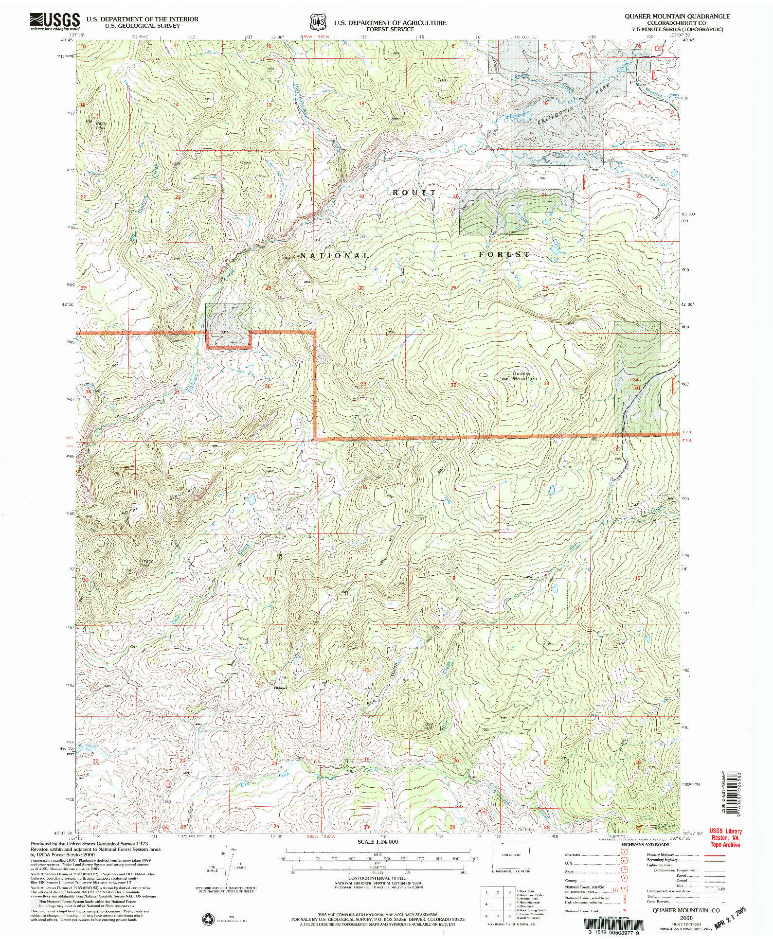 USGS 1:24000-SCALE QUADRANGLE FOR QUAKER MOUNTAIN, CO 2000