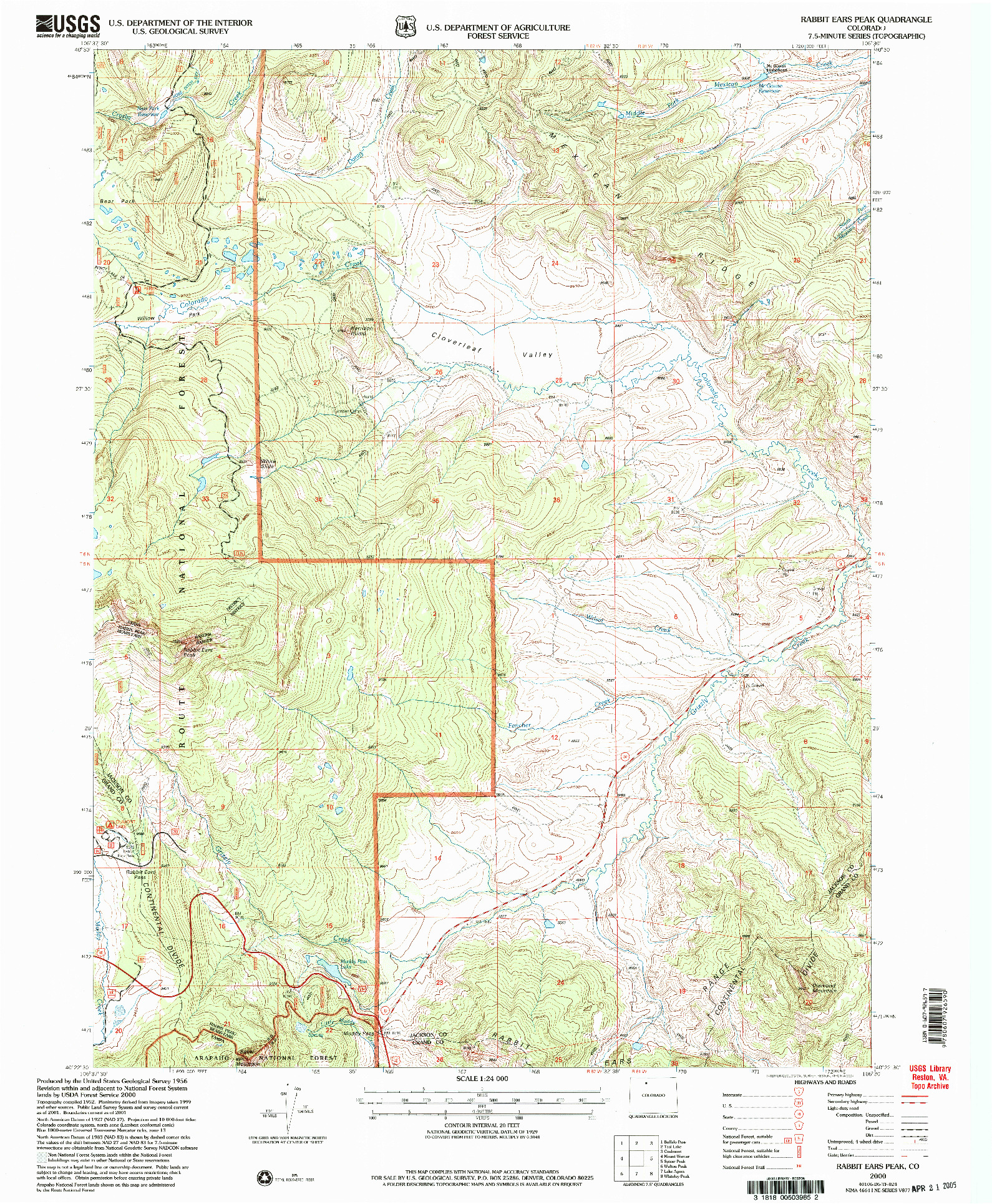 USGS 1:24000-SCALE QUADRANGLE FOR RABBIT EARS PEAK, CO 2000