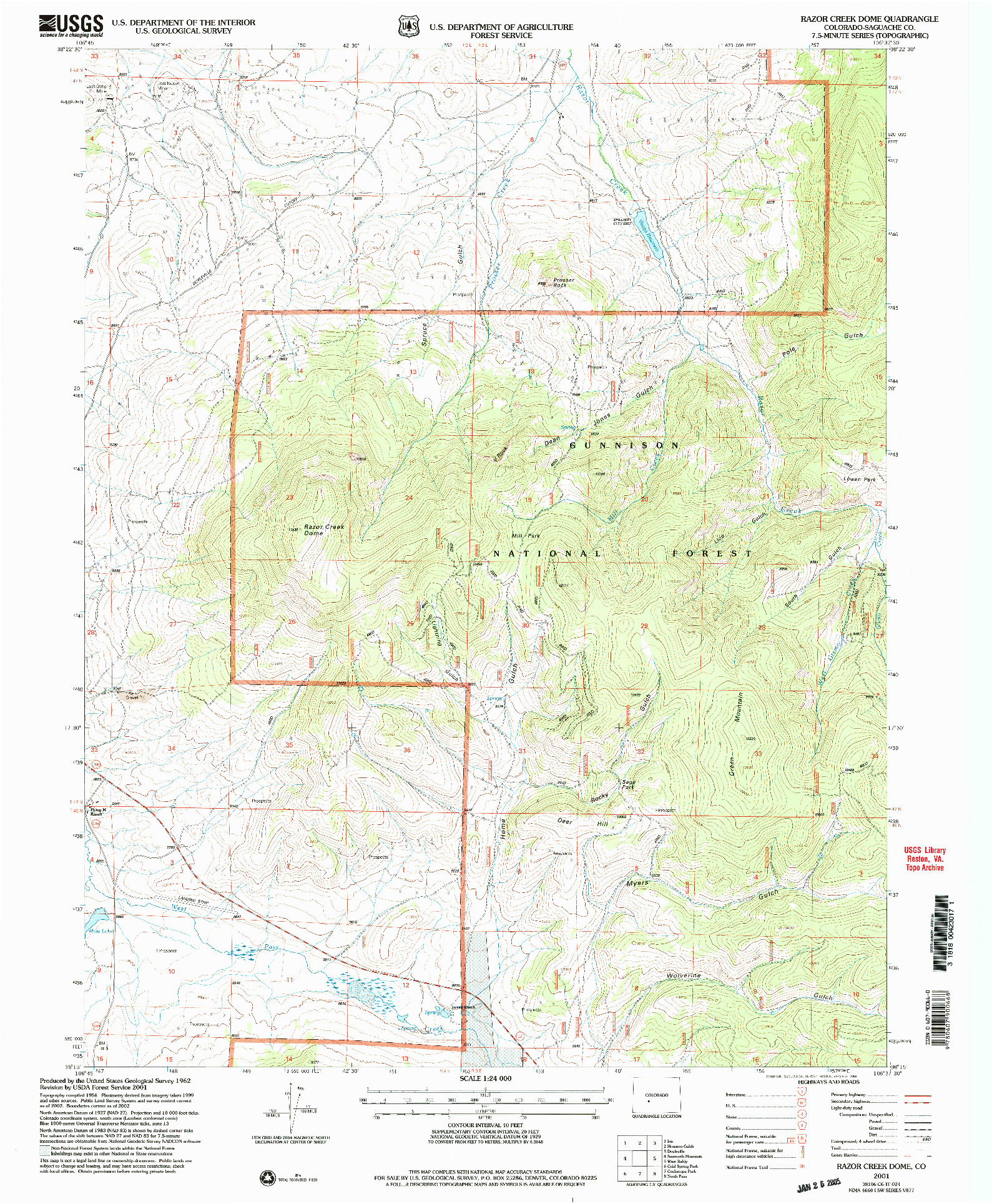 USGS 1:24000-SCALE QUADRANGLE FOR RAZOR CREEK DOME, CO 2001