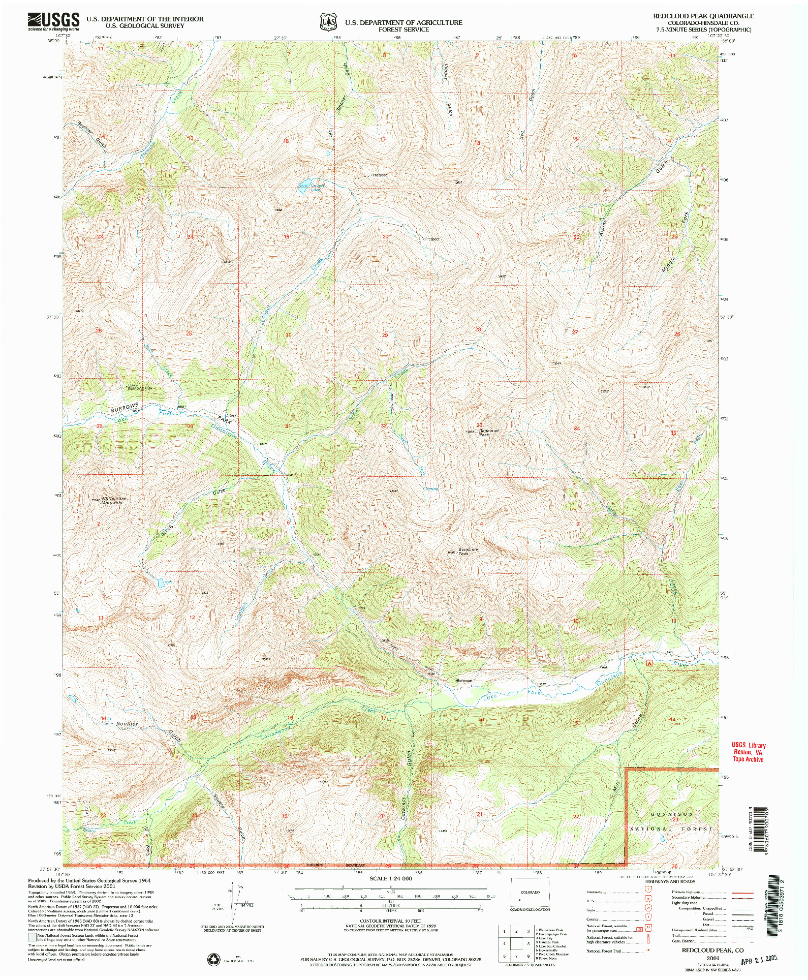 USGS 1:24000-SCALE QUADRANGLE FOR REDCLOUD PEAK, CO 2001