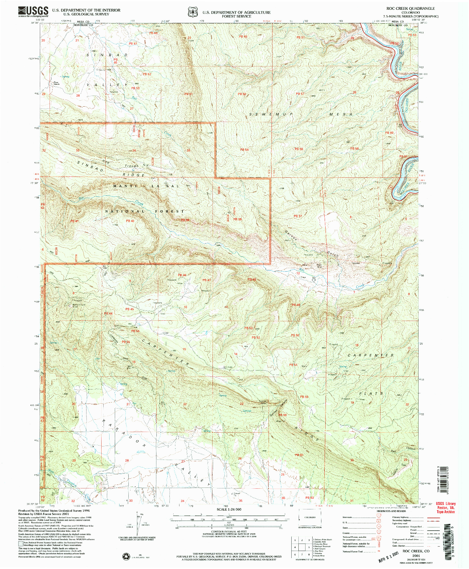 USGS 1:24000-SCALE QUADRANGLE FOR ROC CREEK, CO 2001