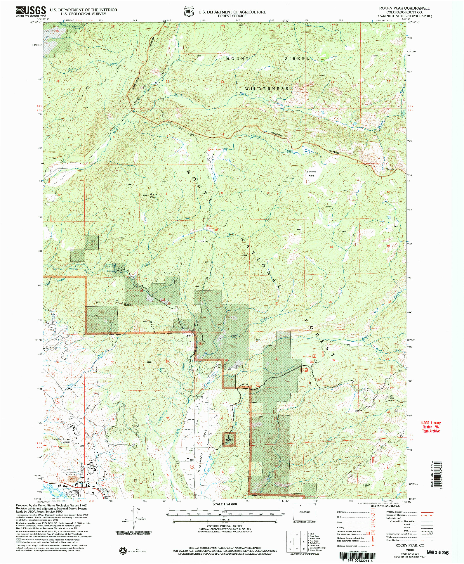 USGS 1:24000-SCALE QUADRANGLE FOR ROCKY PEAK, CO 2000