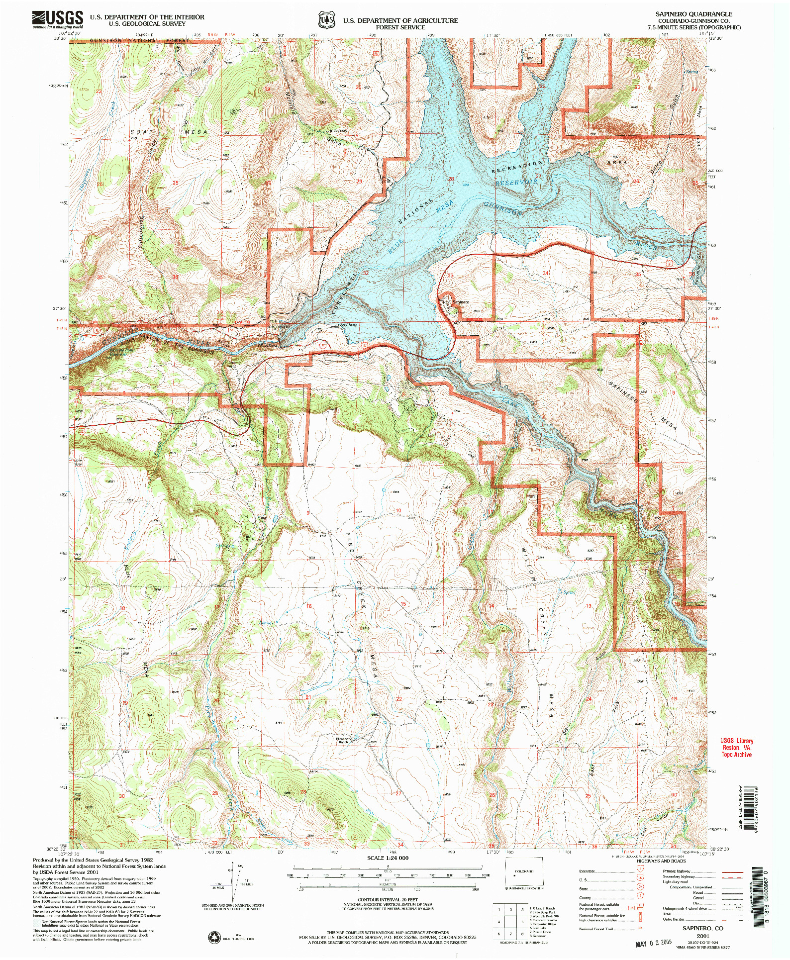 USGS 1:24000-SCALE QUADRANGLE FOR SAPINERO, CO 2001