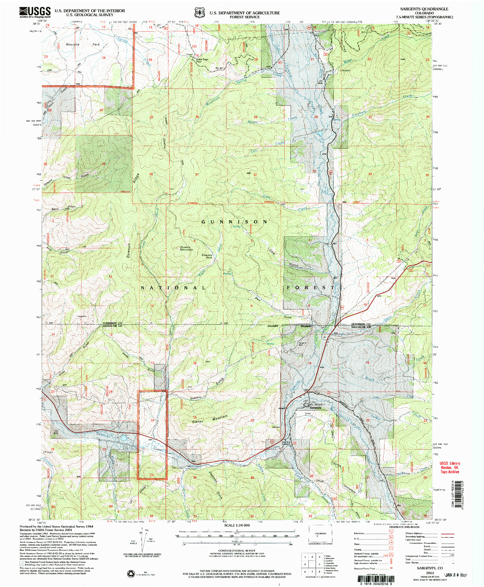 USGS 1:24000-SCALE QUADRANGLE FOR SARGENTS, CO 2001