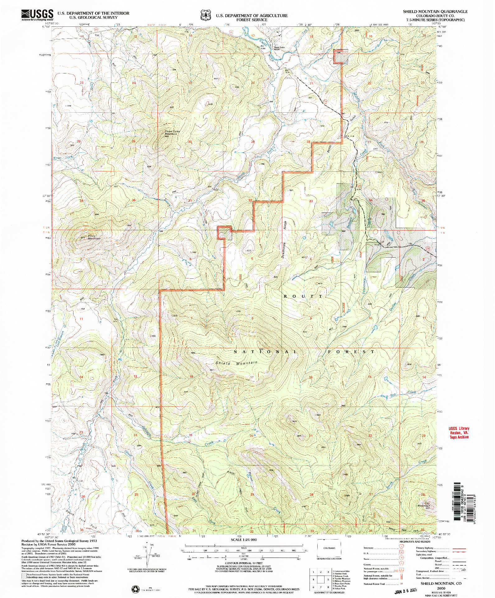 USGS 1:24000-SCALE QUADRANGLE FOR SHIELD MOUNTAIN, CO 2000