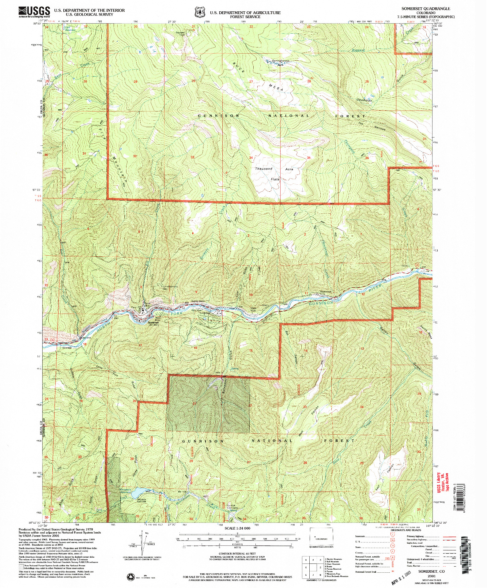 USGS 1:24000-SCALE QUADRANGLE FOR SOMERSET, CO 2001