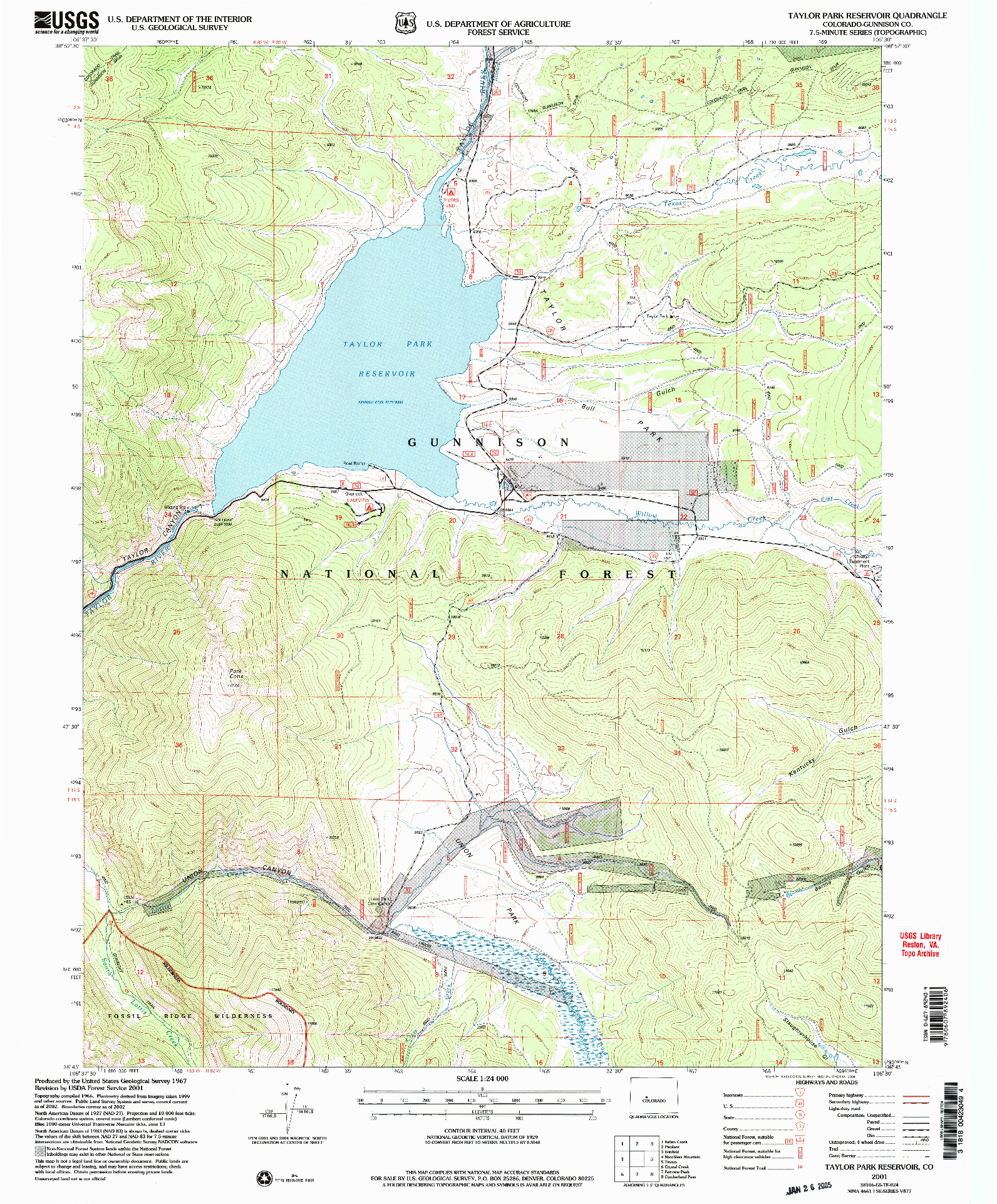 USGS 1:24000-SCALE QUADRANGLE FOR TAYLOR PARK RESERVOIR, CO 2001