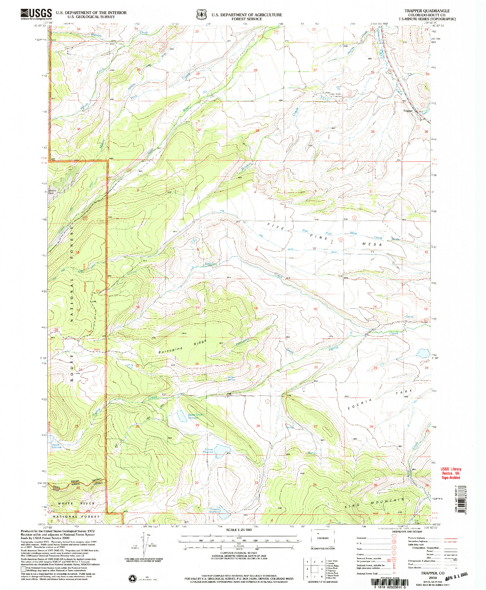 USGS 1:24000-SCALE QUADRANGLE FOR TRAPPER, CO 2000