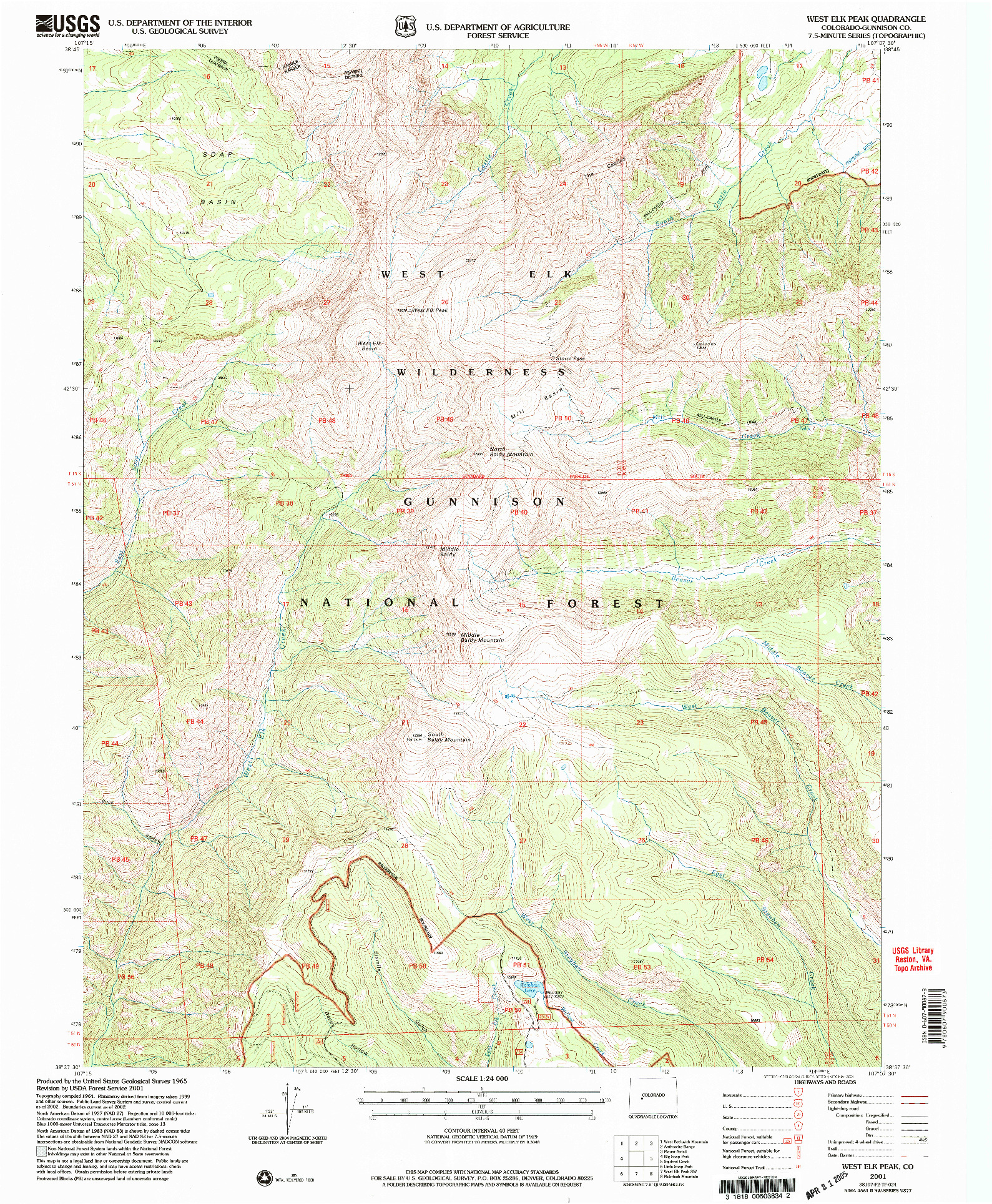 USGS 1:24000-SCALE QUADRANGLE FOR WEST ELK PEAK, CO 2001