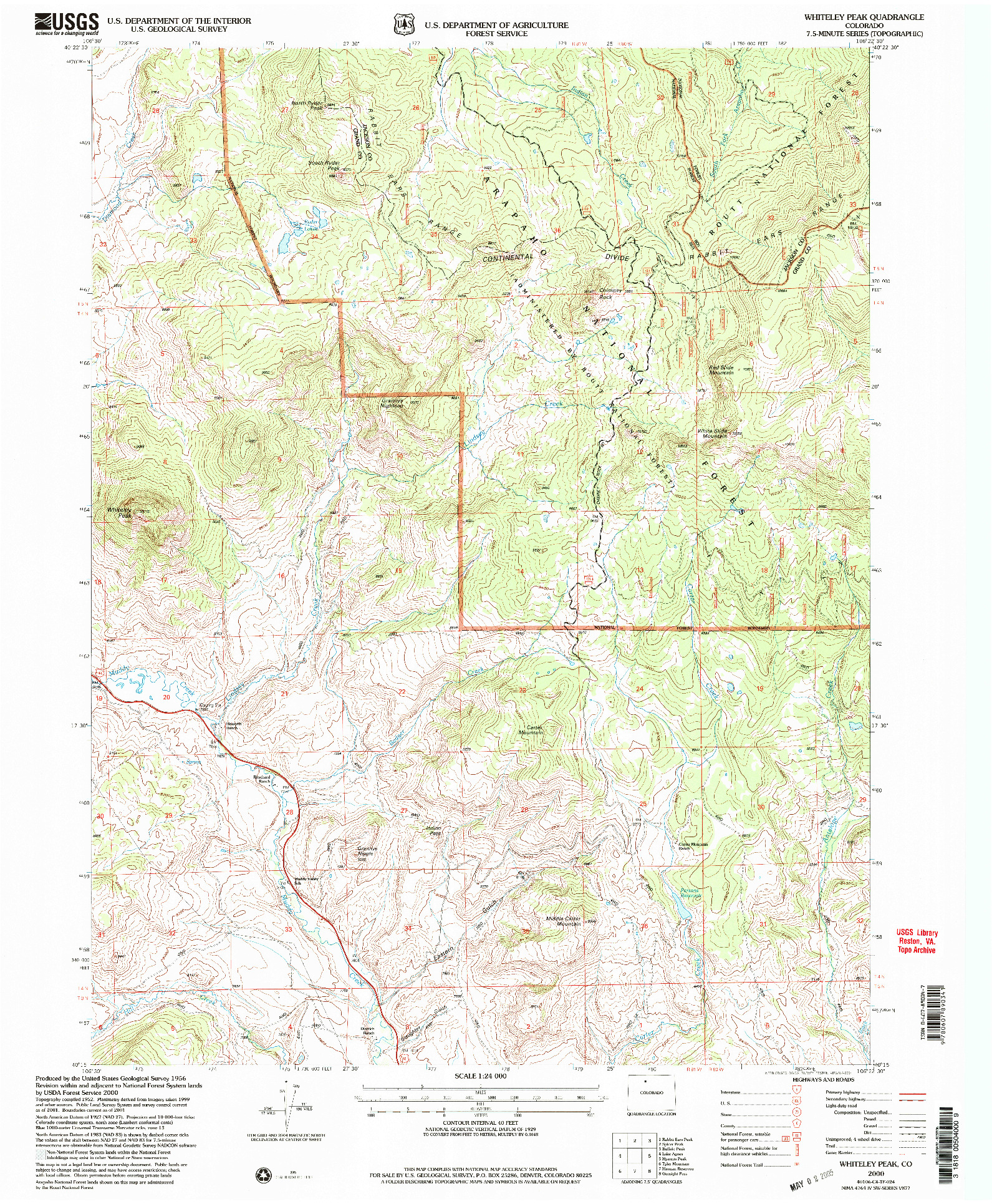 USGS 1:24000-SCALE QUADRANGLE FOR WHITELEY PEAK, CO 2000