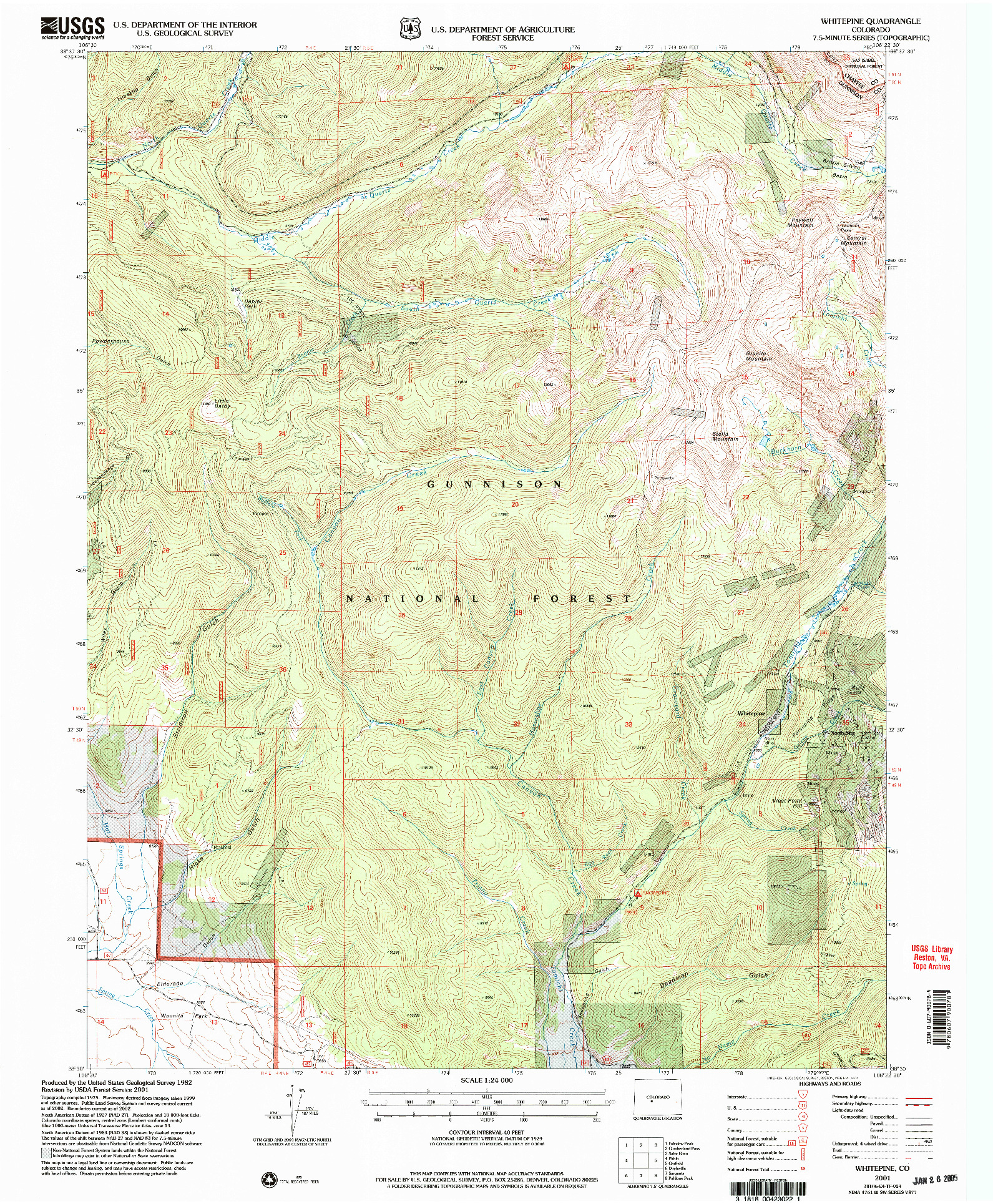 USGS 1:24000-SCALE QUADRANGLE FOR WHITEPINE, CO 2001