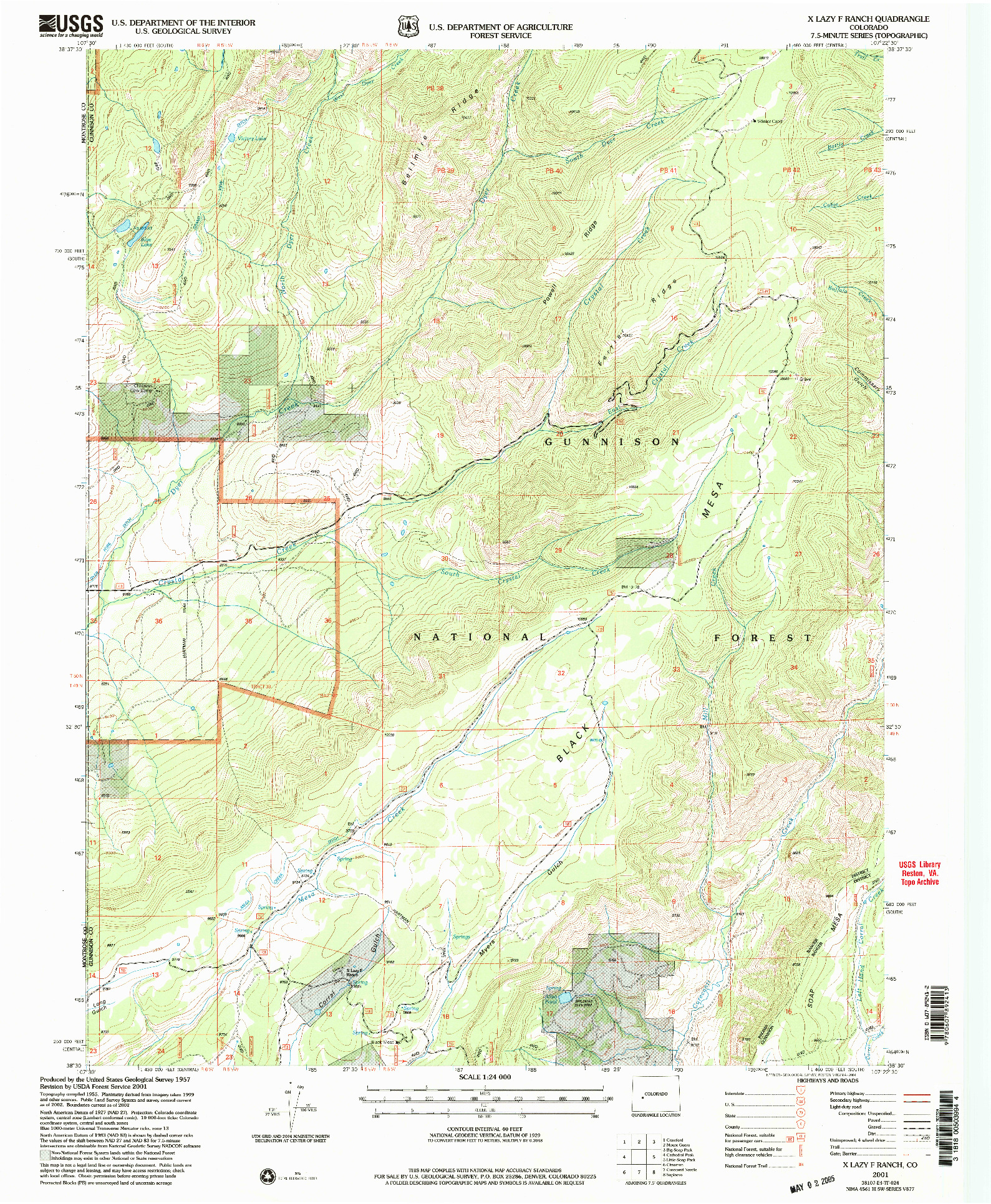 USGS 1:24000-SCALE QUADRANGLE FOR X LAZY F RANCH, CO 2001