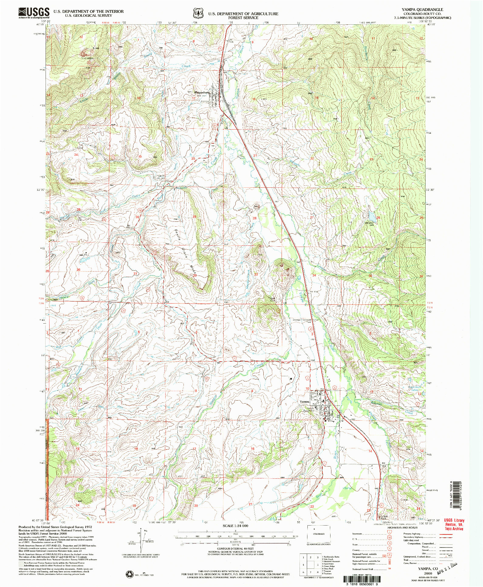 USGS 1:24000-SCALE QUADRANGLE FOR YAMPA, CO 2000