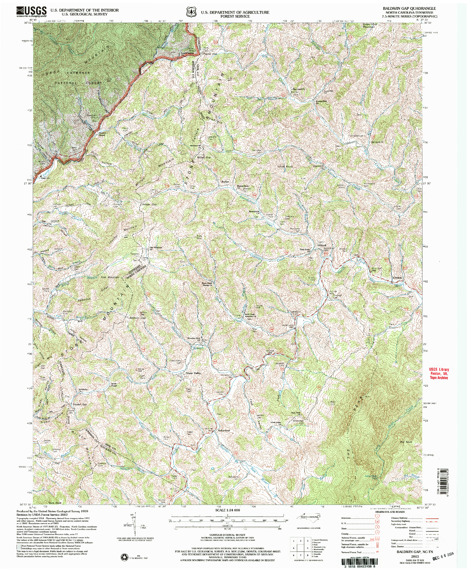 USGS 1:24000-SCALE QUADRANGLE FOR BALDWIN GAP, NC 2003