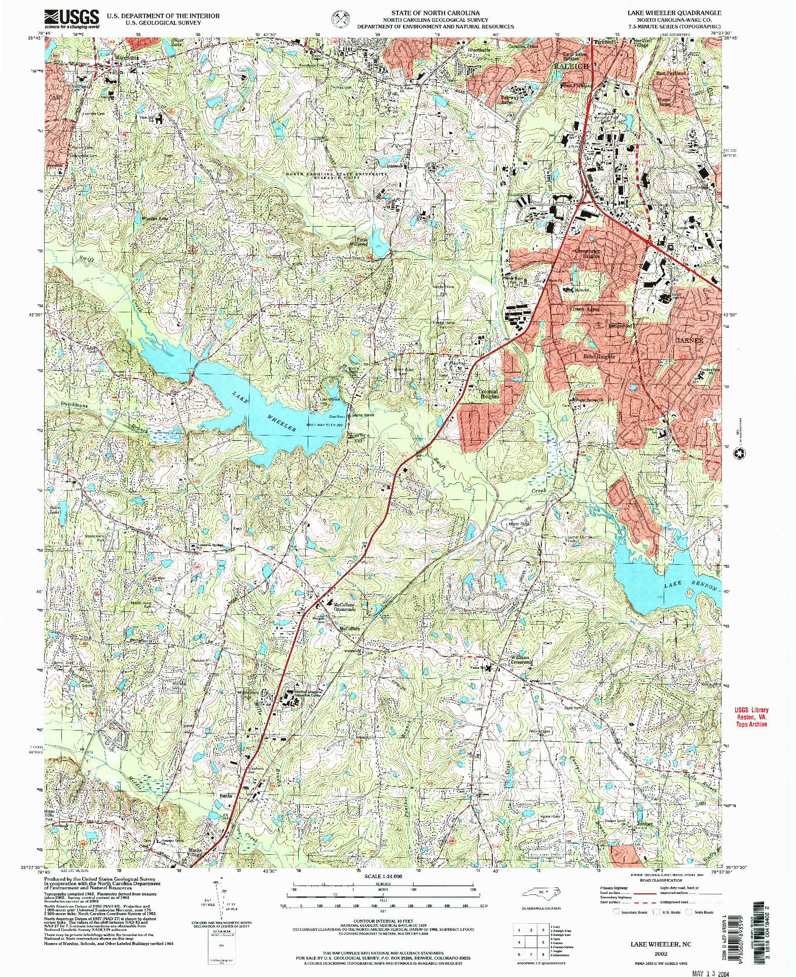USGS 1:24000-SCALE QUADRANGLE FOR LAKE WHEELER, NC 2002
