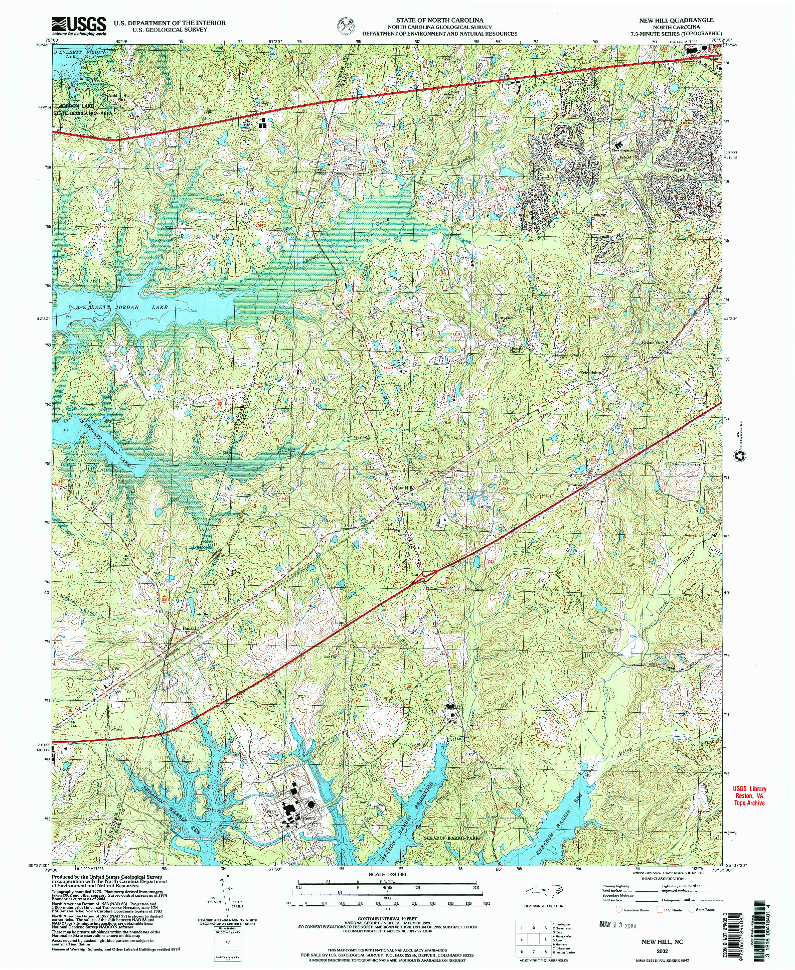 USGS 1:24000-SCALE QUADRANGLE FOR NEW HILL, NC 2002