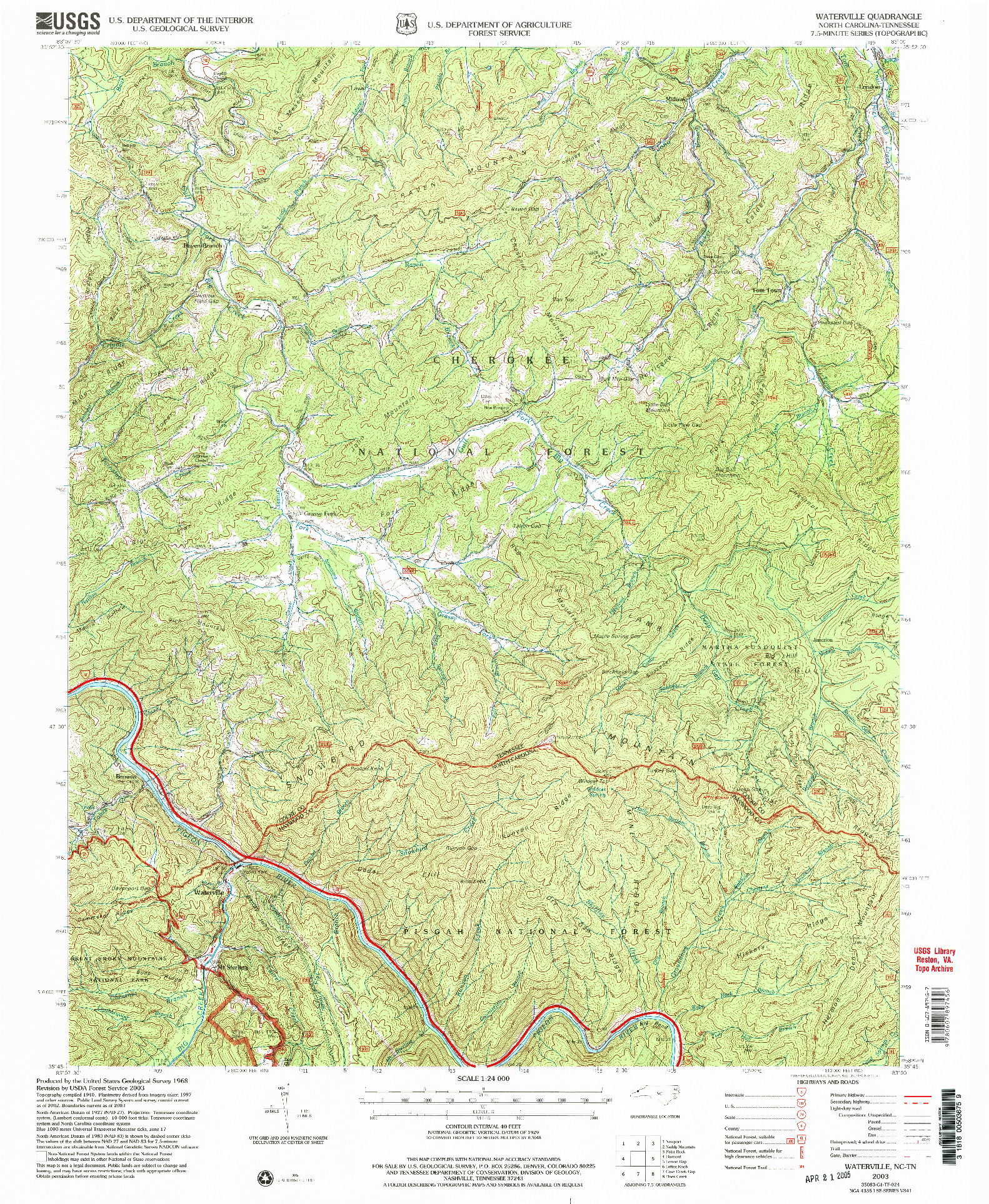 USGS 1:24000-SCALE QUADRANGLE FOR WATERVILLE, NC 2003