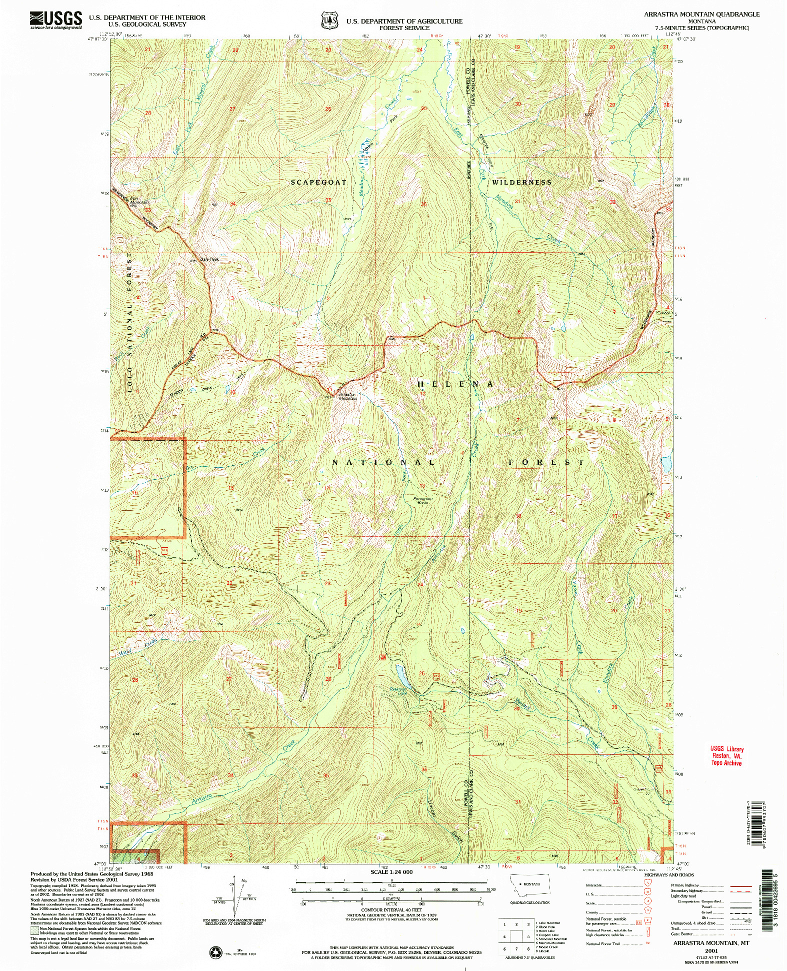 USGS 1:24000-SCALE QUADRANGLE FOR ARRASTRA MOUNTAIN, MT 2001