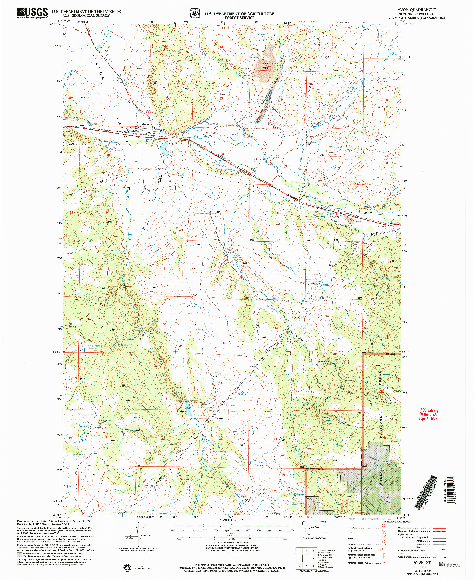 USGS 1:24000-SCALE QUADRANGLE FOR AVON, MT 2001