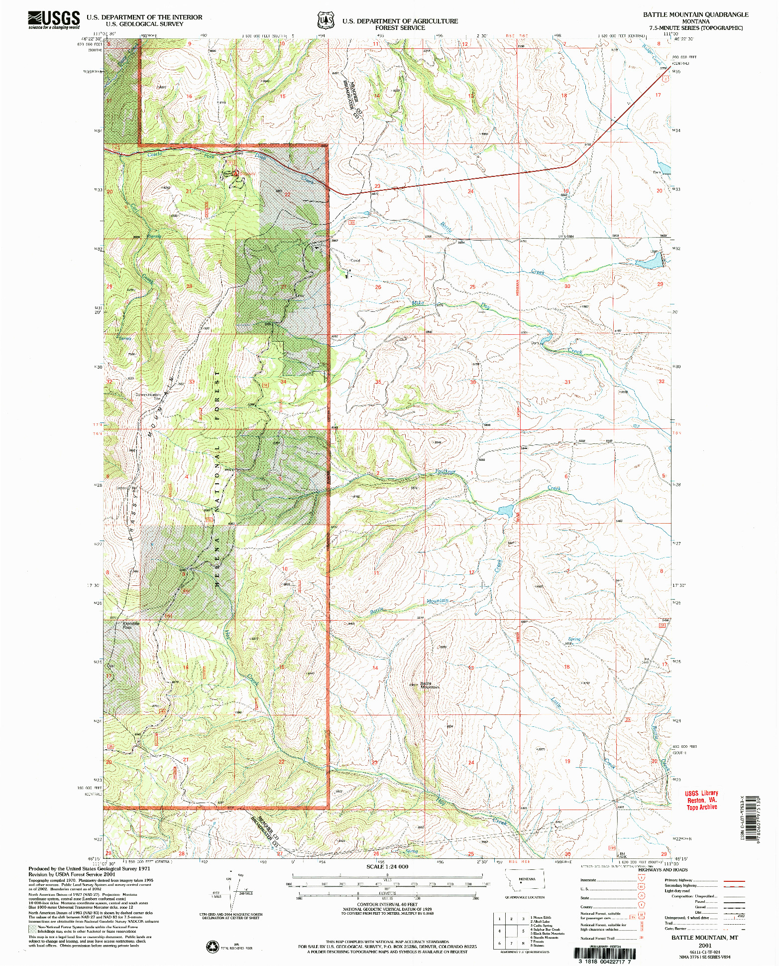 USGS 1:24000-SCALE QUADRANGLE FOR BATTLE MOUNTAIN, MT 2001