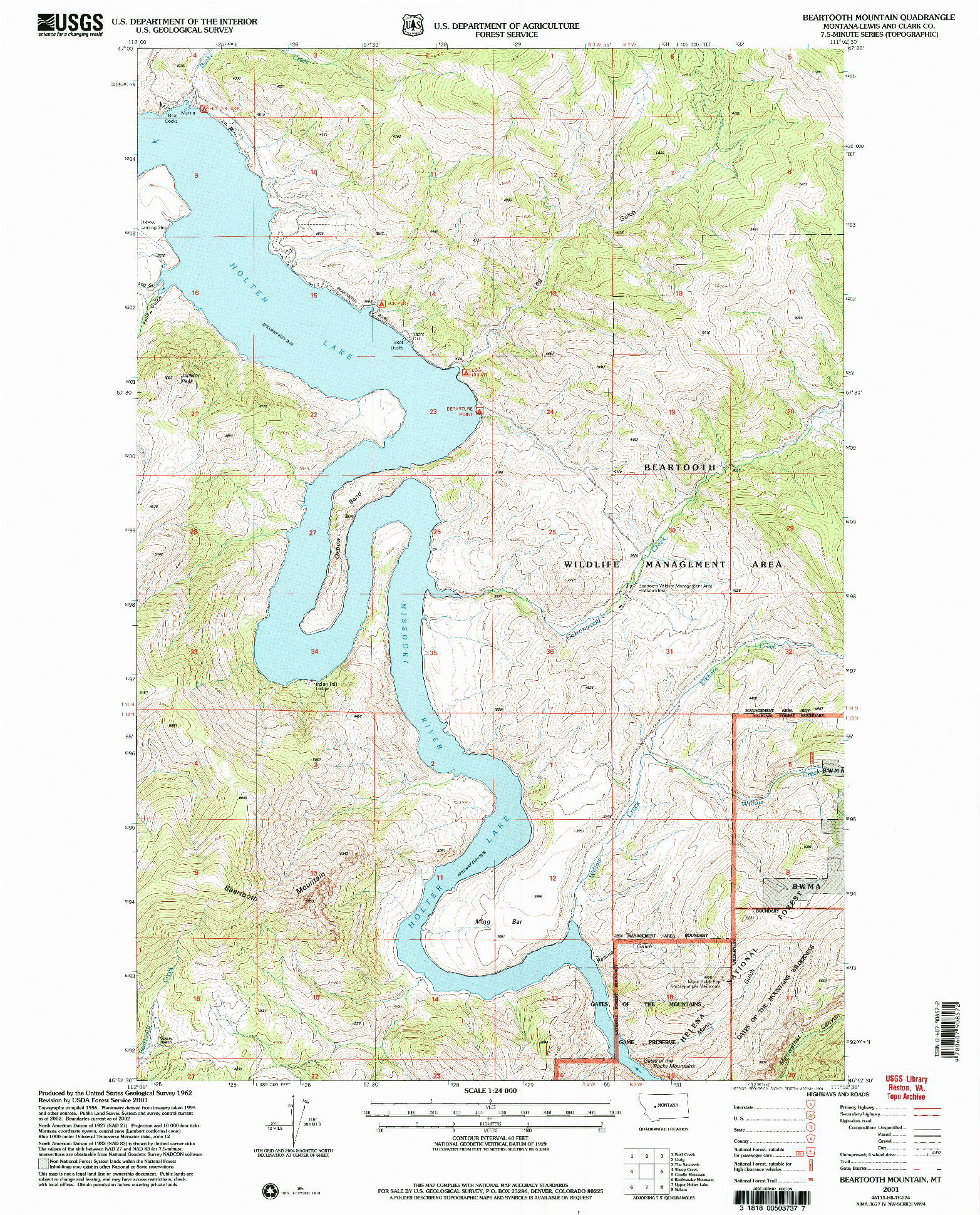 USGS 1:24000-SCALE QUADRANGLE FOR BEARTOOTH MOUNTAIN, MT 2001
