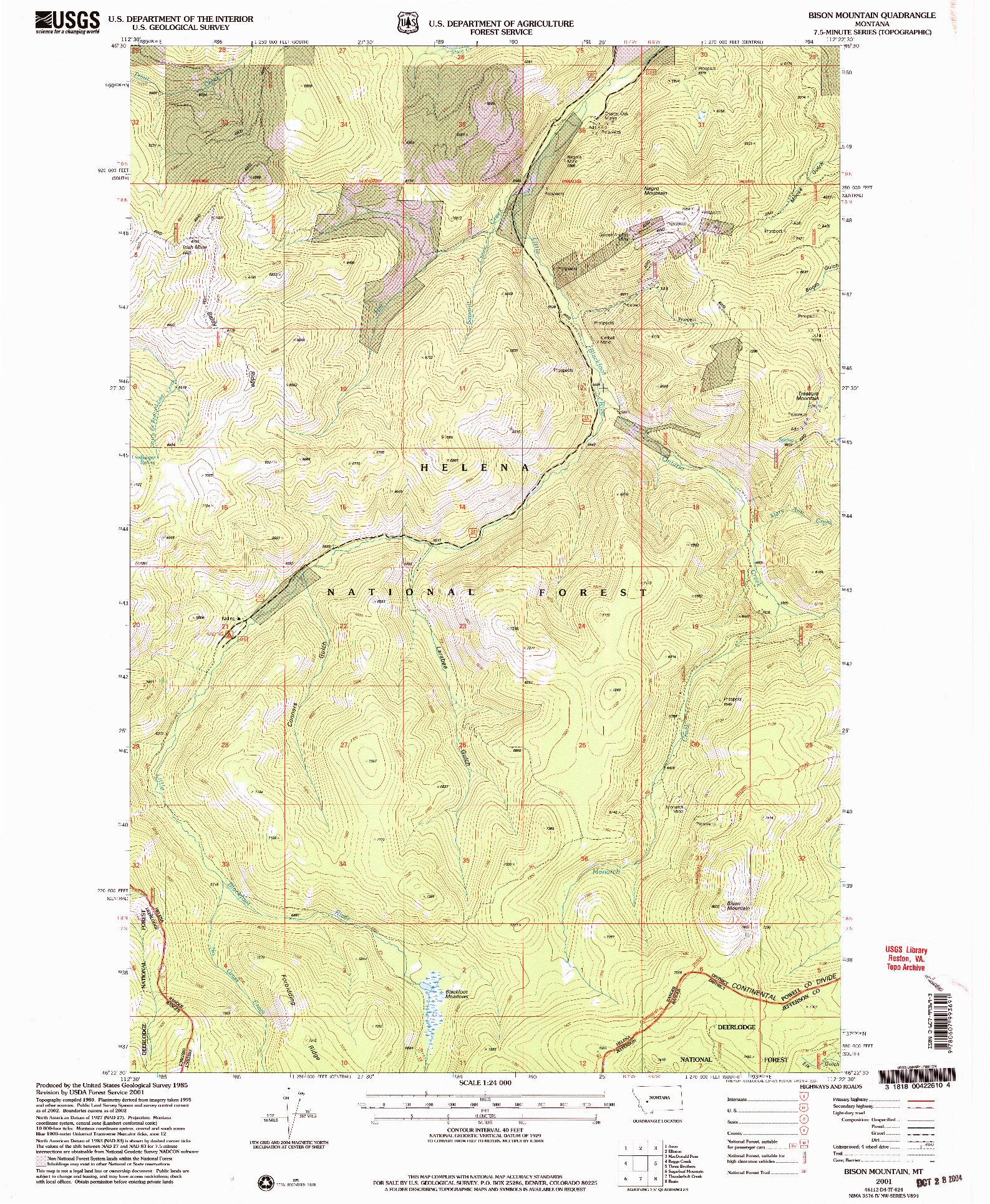USGS 1:24000-SCALE QUADRANGLE FOR BISON MOUNTAIN, MT 2001