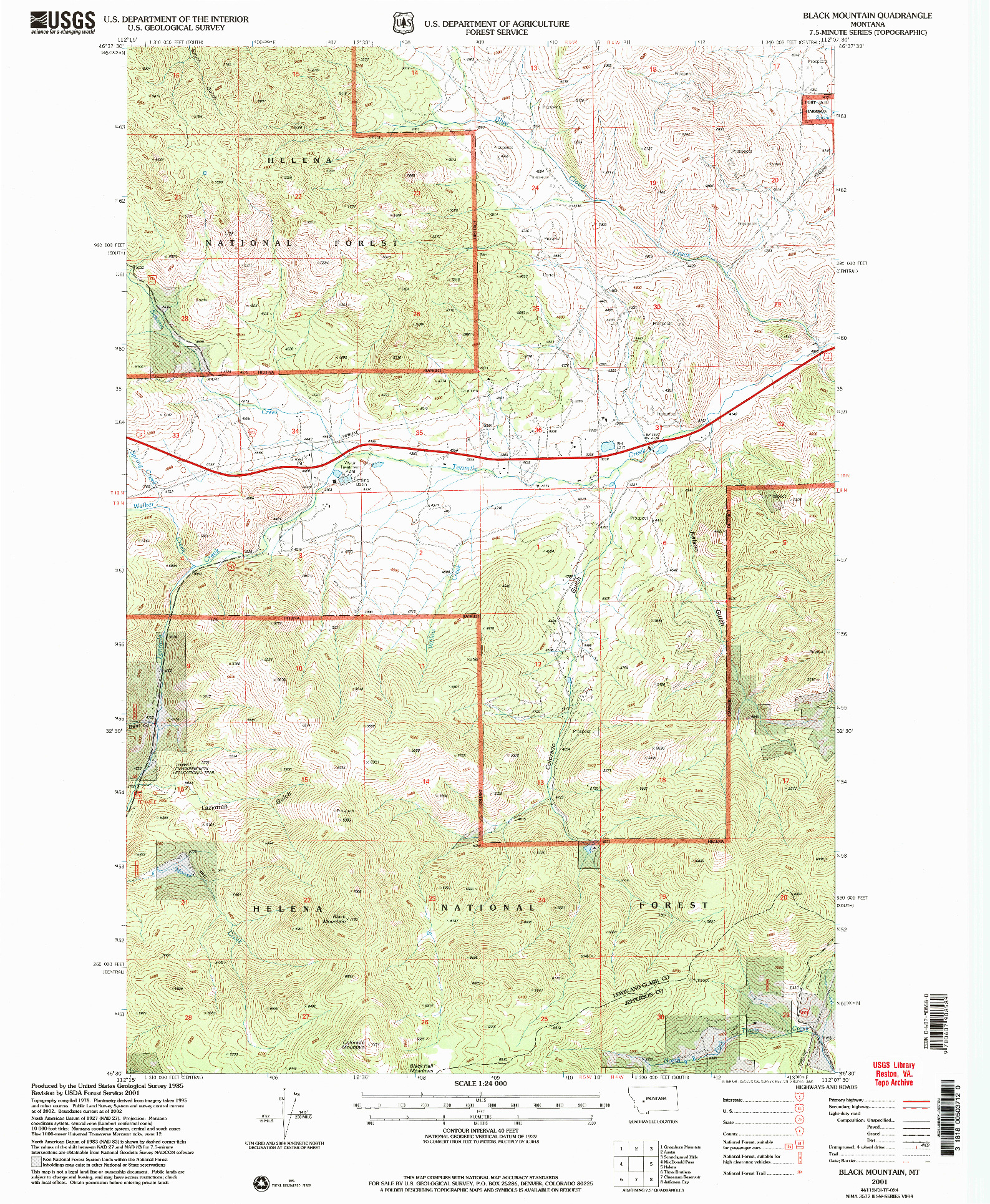 USGS 1:24000-SCALE QUADRANGLE FOR BLACK MOUNTAIN, MT 2001