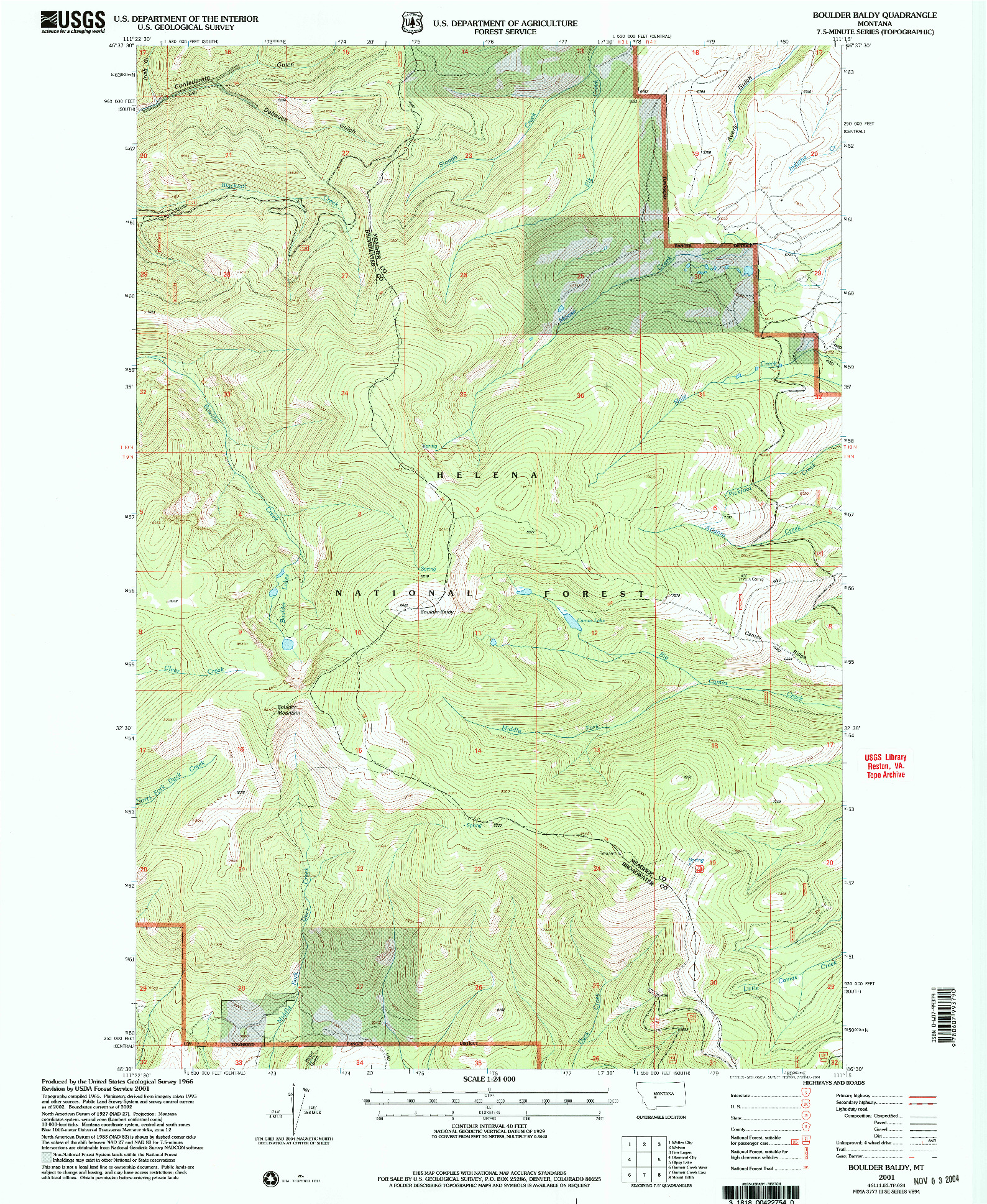USGS 1:24000-SCALE QUADRANGLE FOR BOULDER BALDY, MT 2001