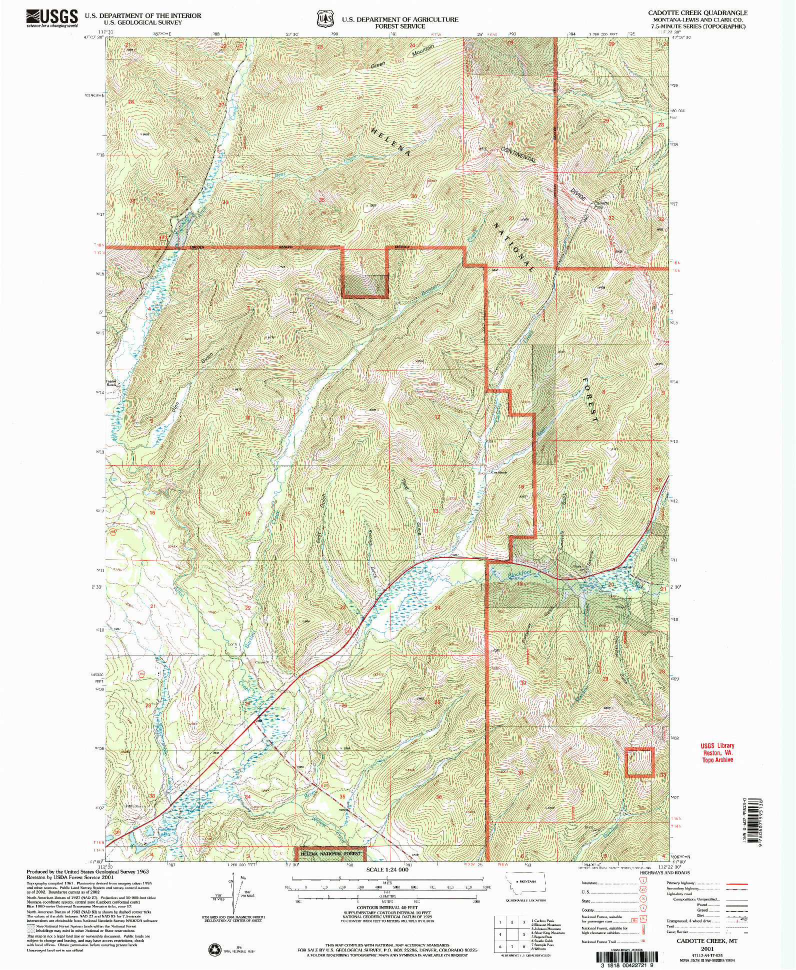 USGS 1:24000-SCALE QUADRANGLE FOR CADOTTE CREEK, MT 2001