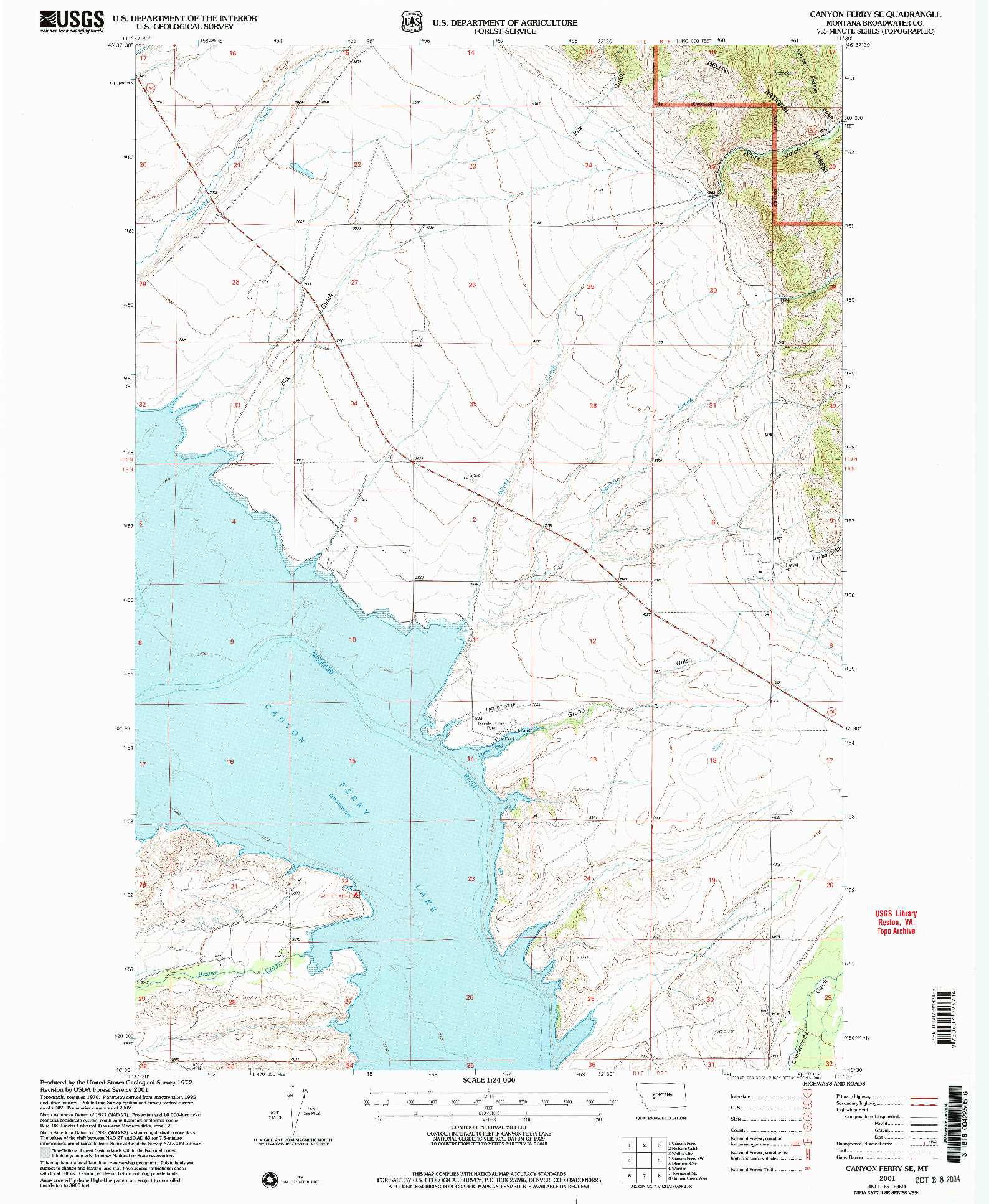 USGS 1:24000-SCALE QUADRANGLE FOR CANYON FERRY SE, MT 2001