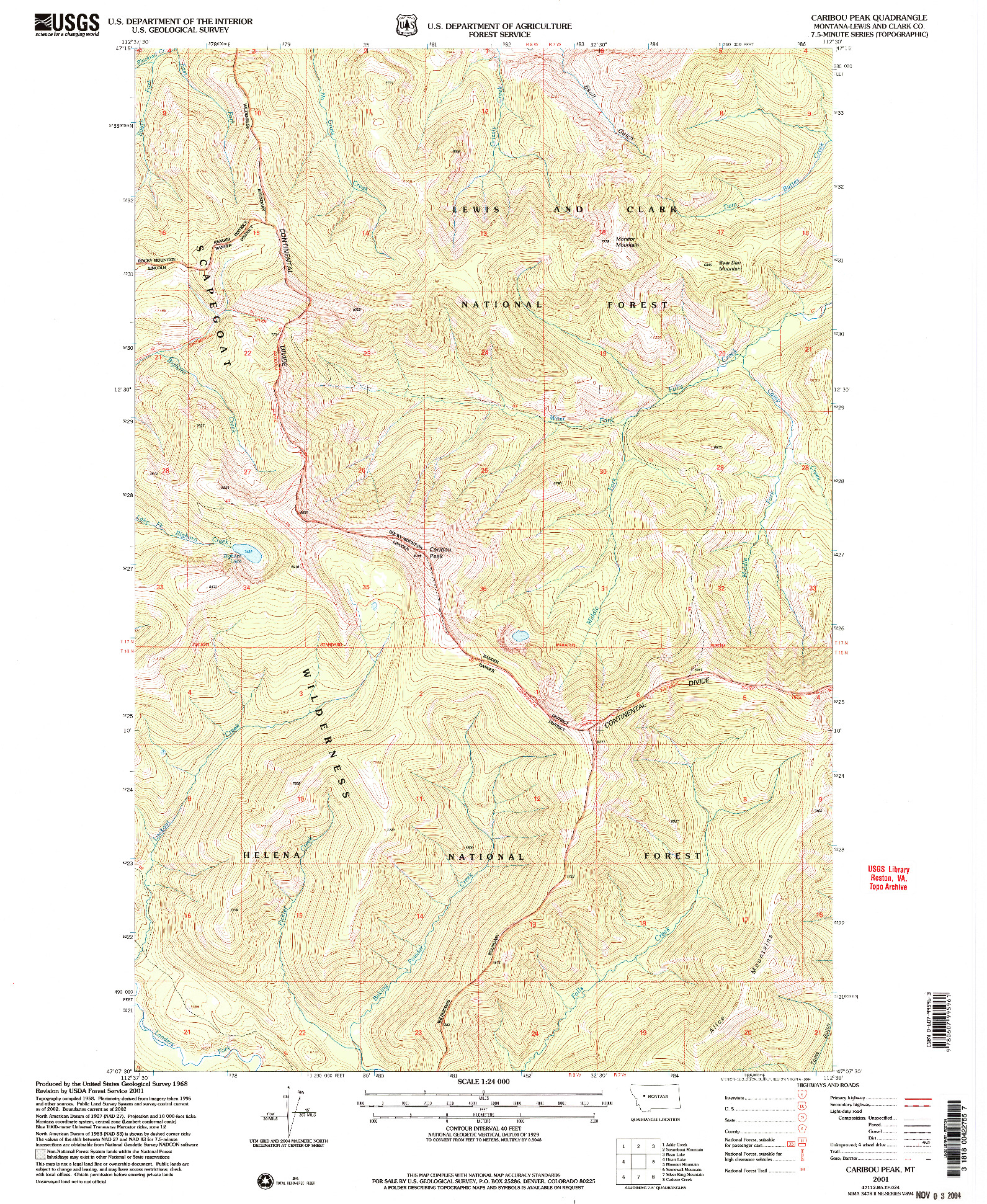 USGS 1:24000-SCALE QUADRANGLE FOR CARIBOU PEAK, MT 2001