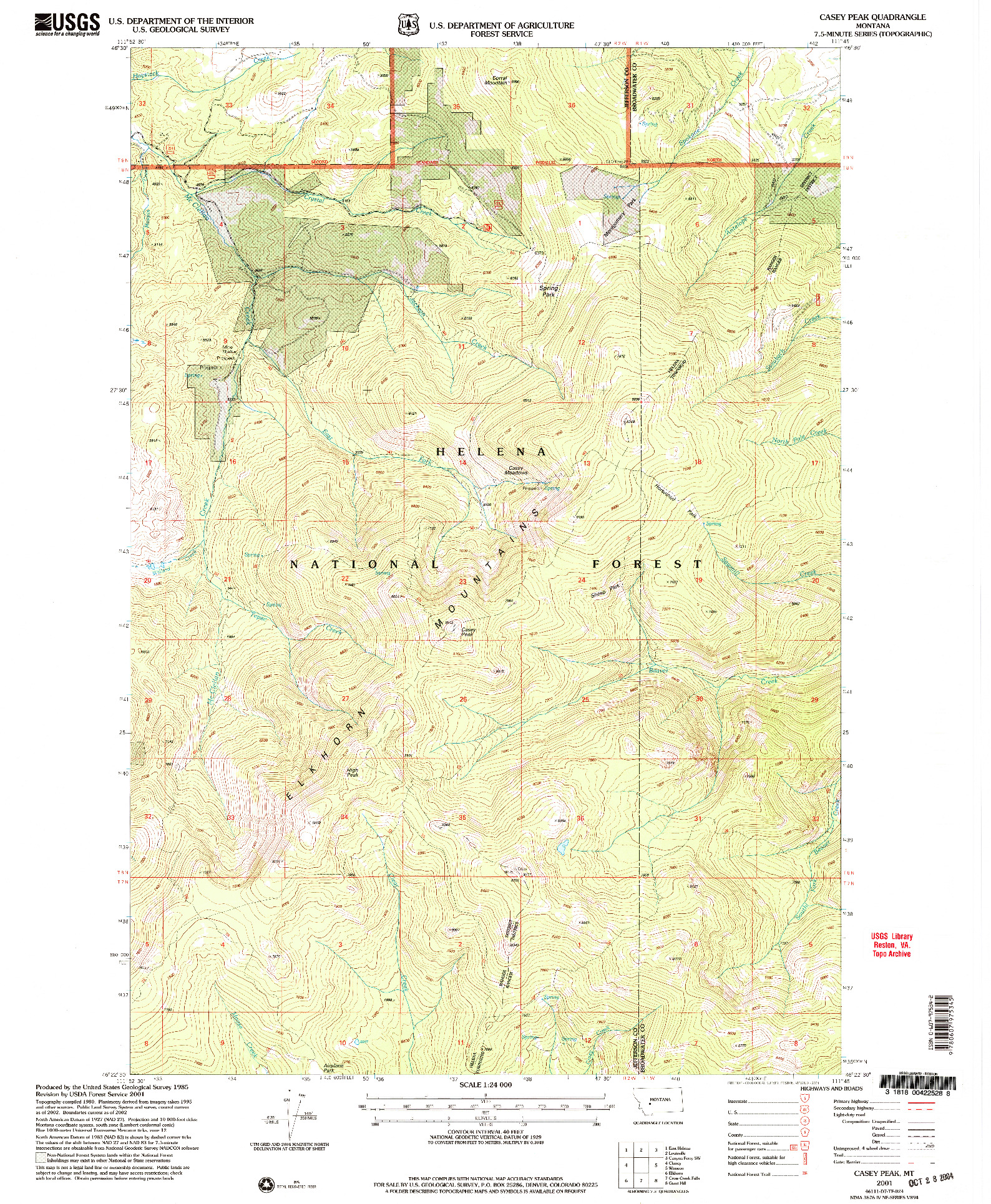 USGS 1:24000-SCALE QUADRANGLE FOR CASEY PEAK, MT 2001