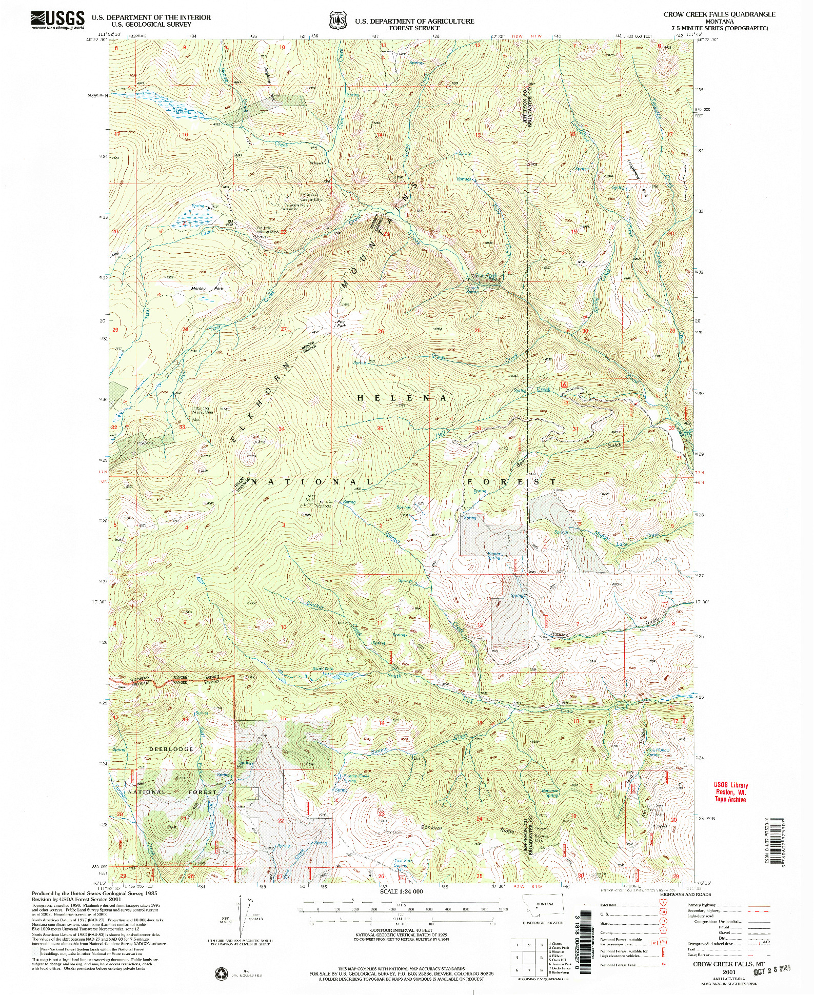 USGS 1:24000-SCALE QUADRANGLE FOR CROW CREEK FALLS, MT 2001