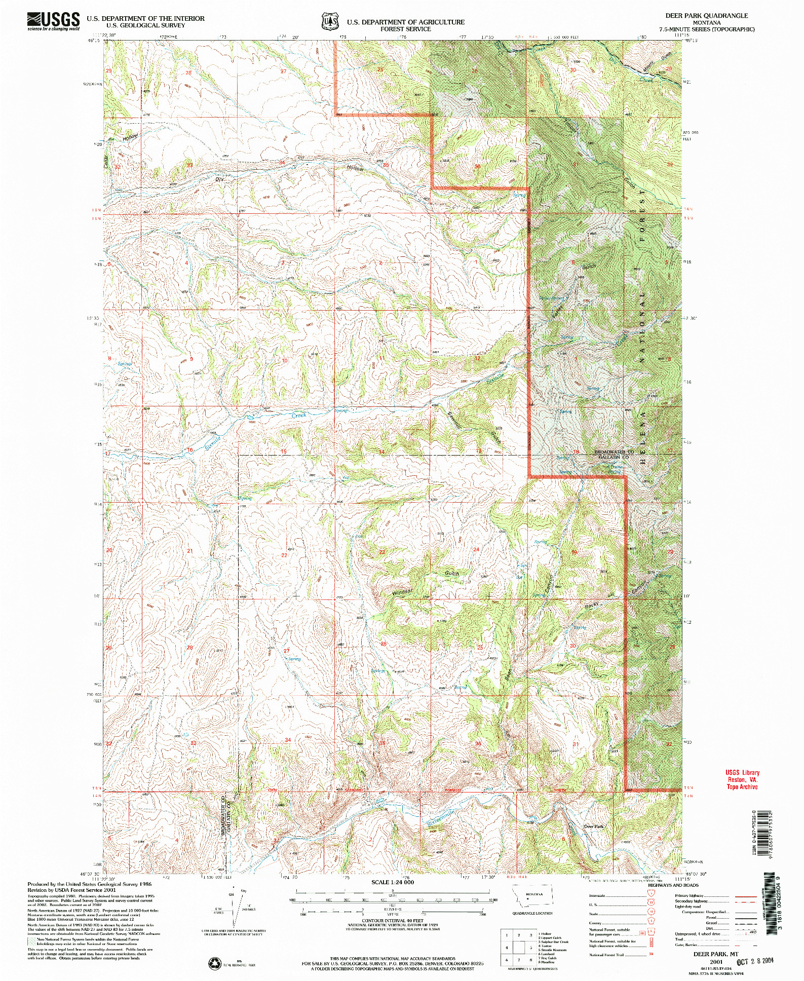 USGS 1:24000-SCALE QUADRANGLE FOR DEER PARK, MT 2001