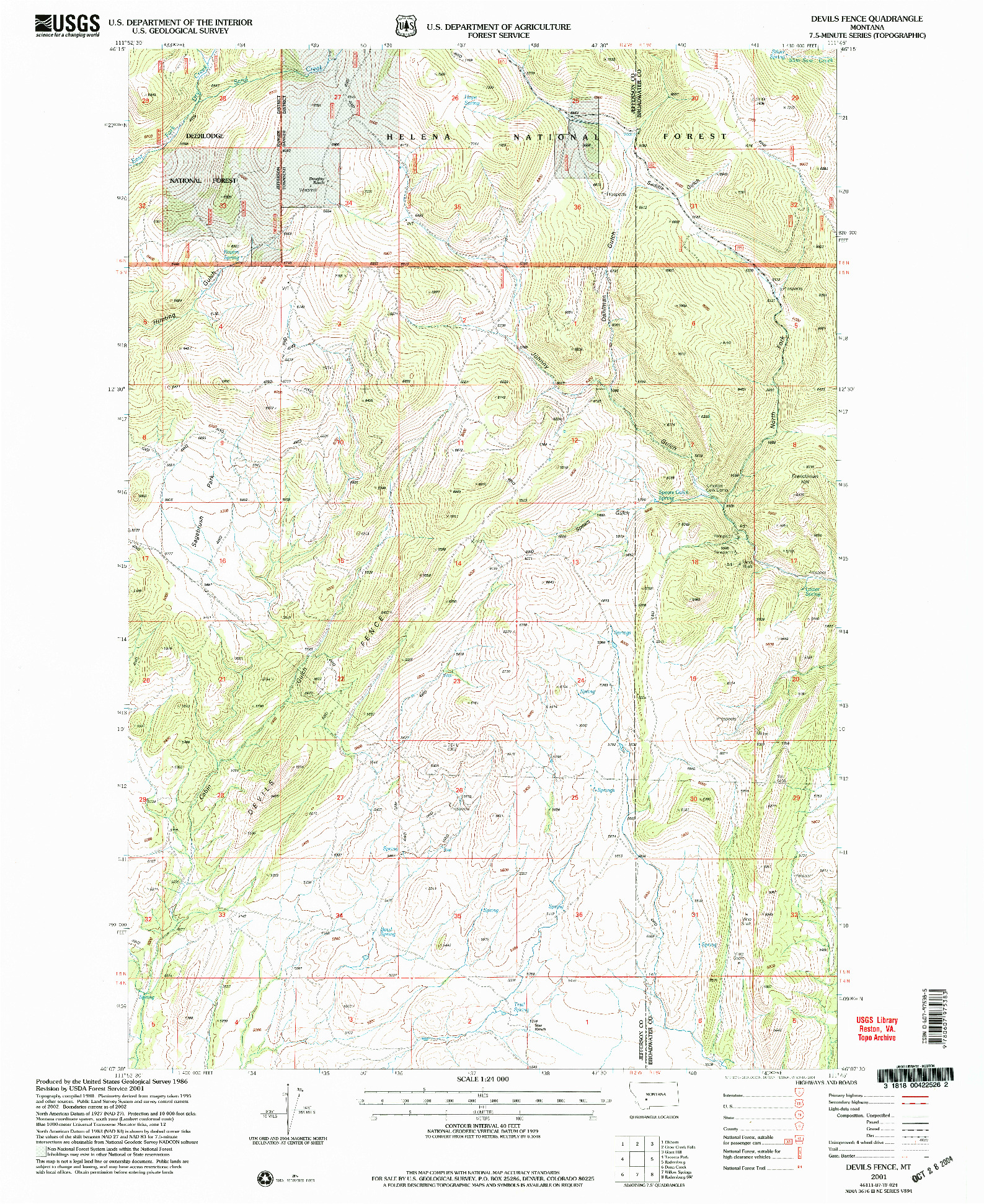 USGS 1:24000-SCALE QUADRANGLE FOR DEVILS FENCE, MT 2001