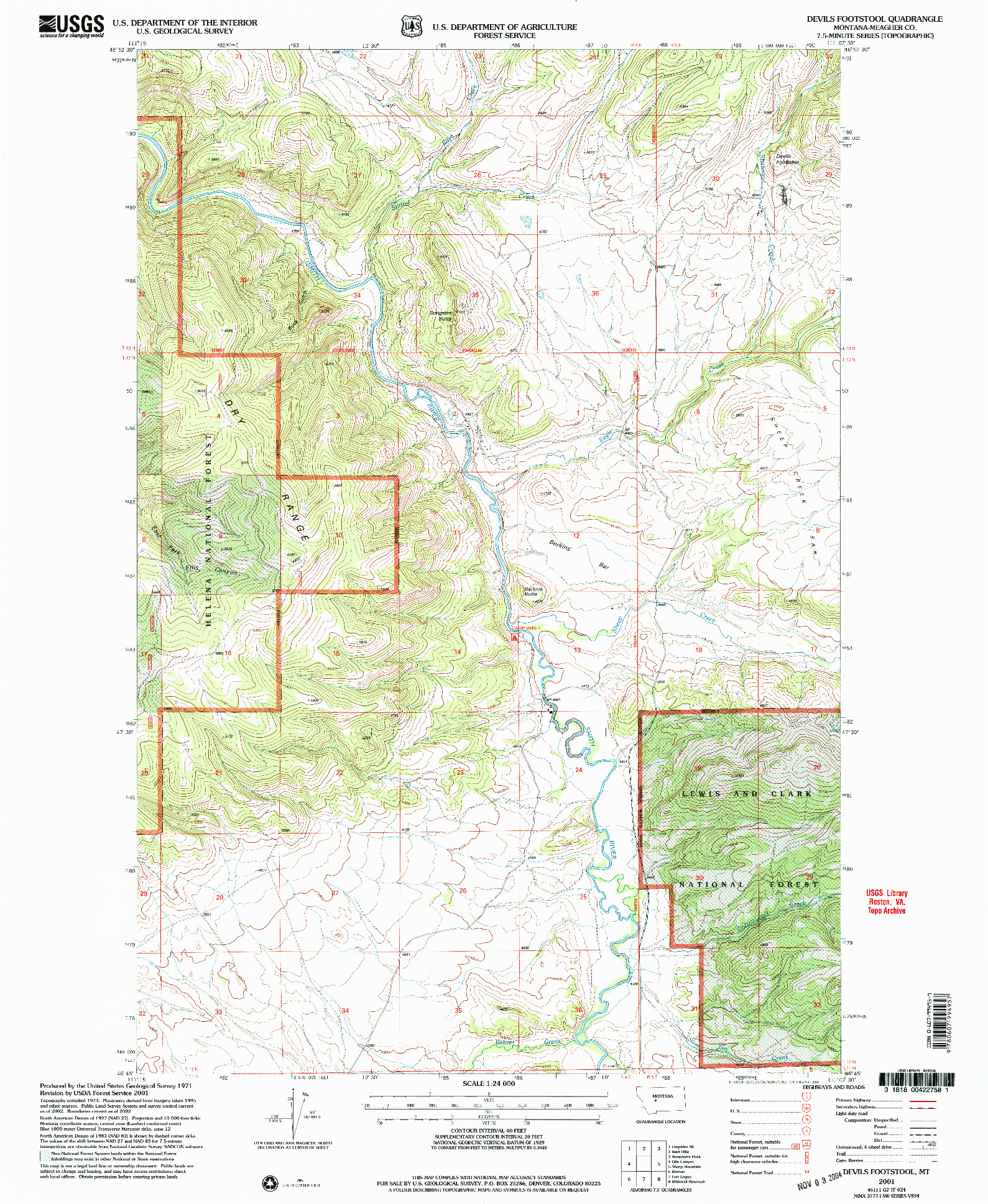 USGS 1:24000-SCALE QUADRANGLE FOR DEVILS FOOTSTOOL, MT 2001