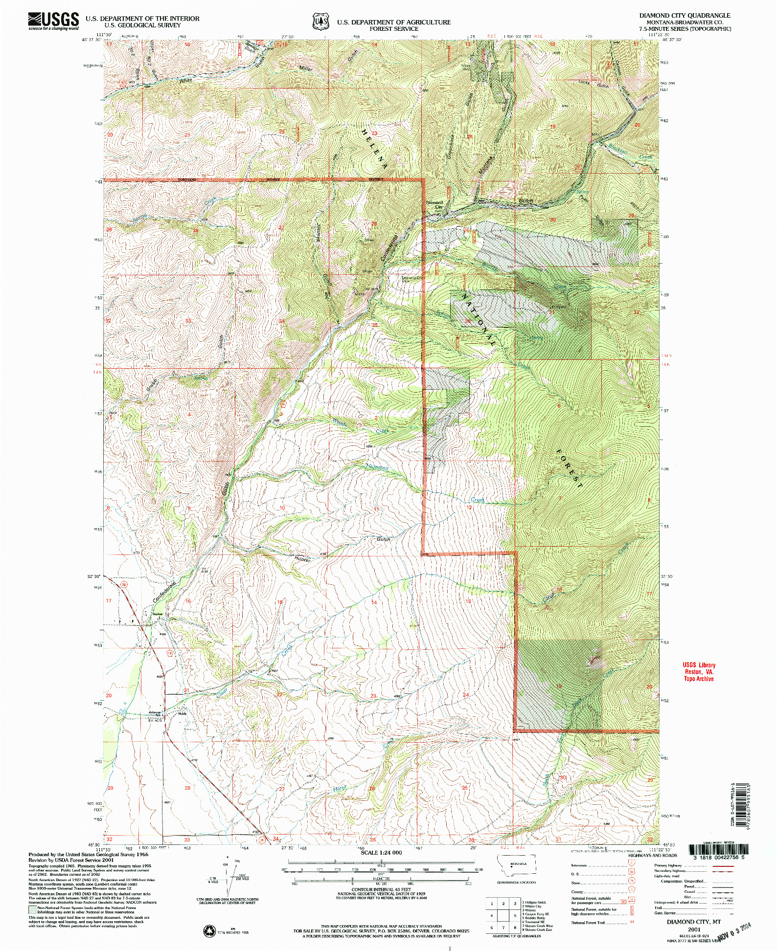 USGS 1:24000-SCALE QUADRANGLE FOR DIAMOND CITY, MT 2001