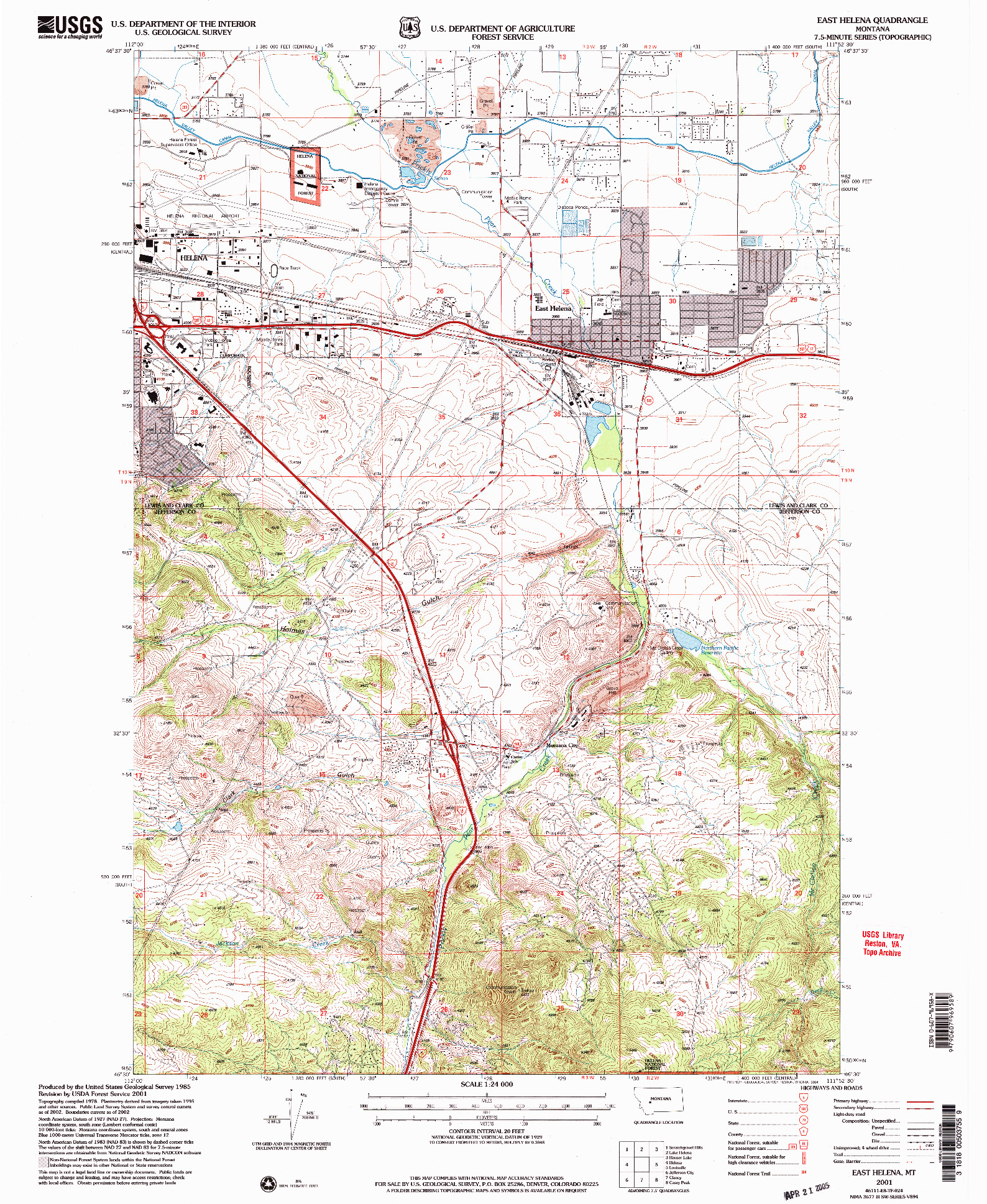 USGS 1:24000-SCALE QUADRANGLE FOR EAST HELENA, MT 2001