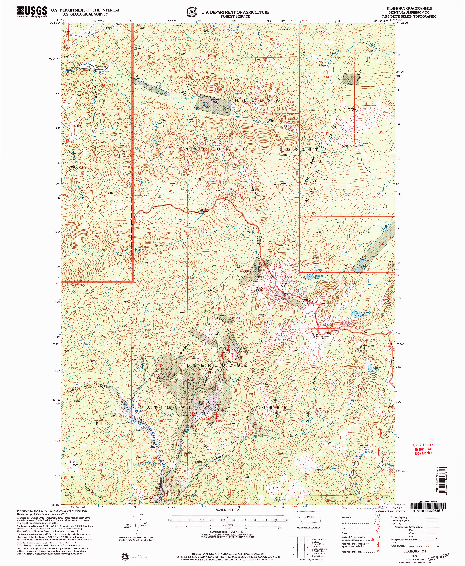 USGS 1:24000-SCALE QUADRANGLE FOR ELKHORN, MT 2001