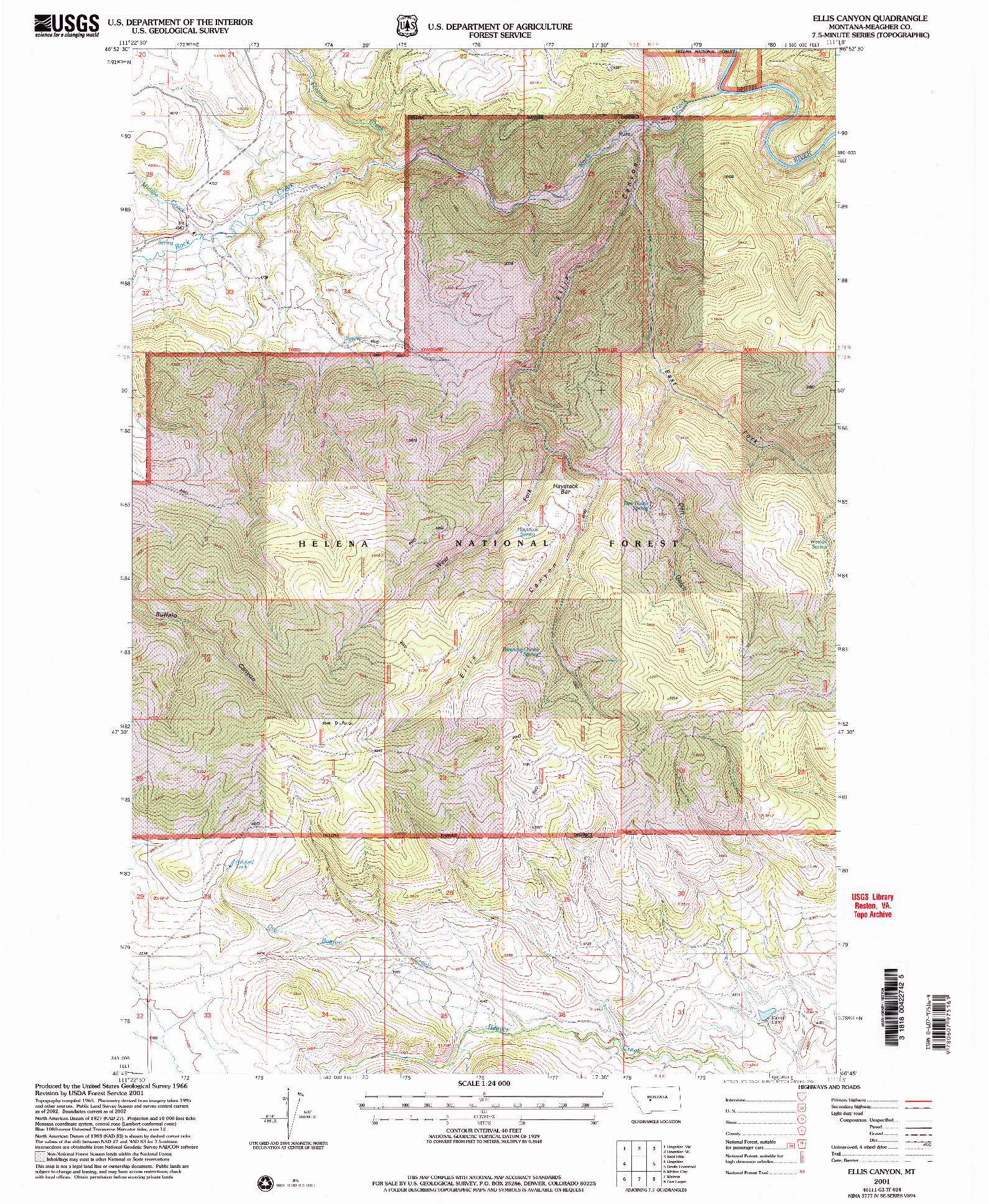 USGS 1:24000-SCALE QUADRANGLE FOR ELLIS CANYON, MT 2001