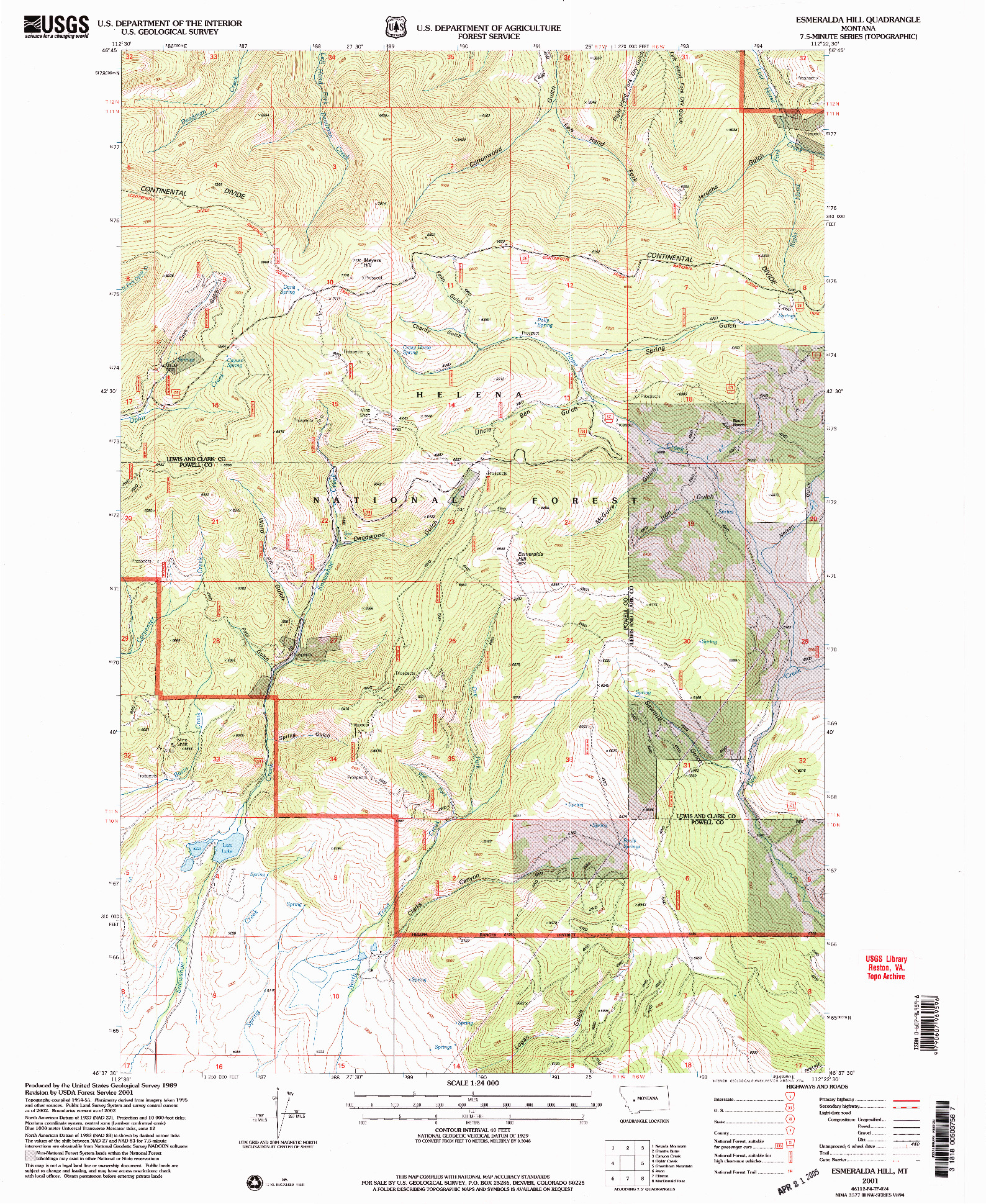 USGS 1:24000-SCALE QUADRANGLE FOR ESMERALDA HILL, MT 2001