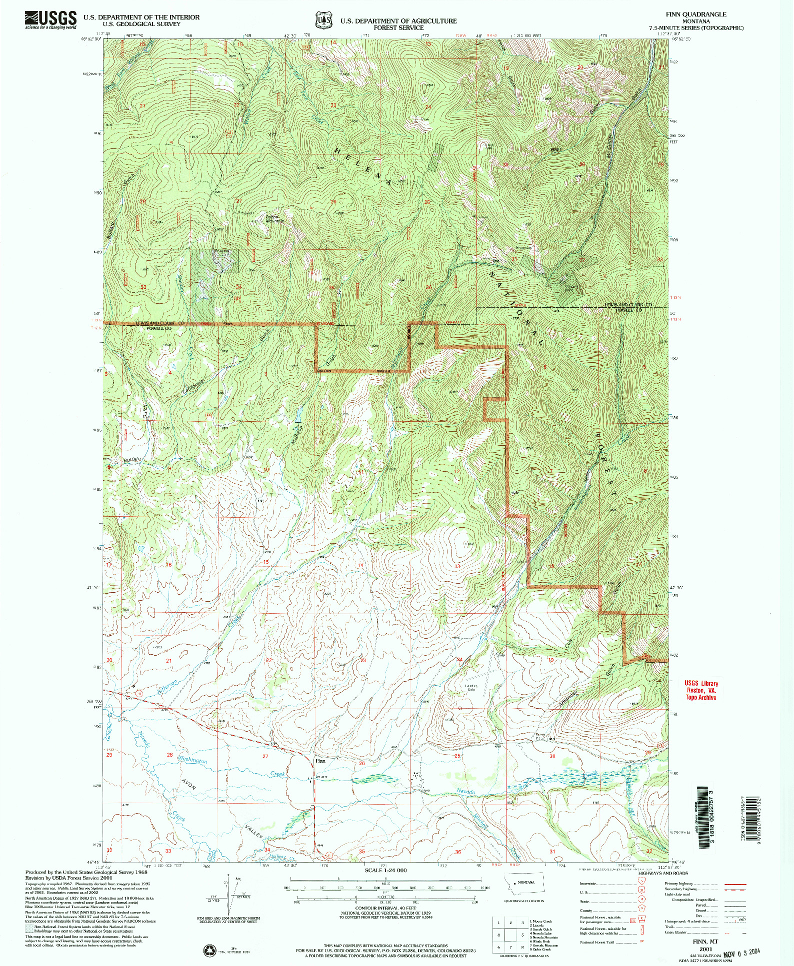 USGS 1:24000-SCALE QUADRANGLE FOR FINN, MT 2001