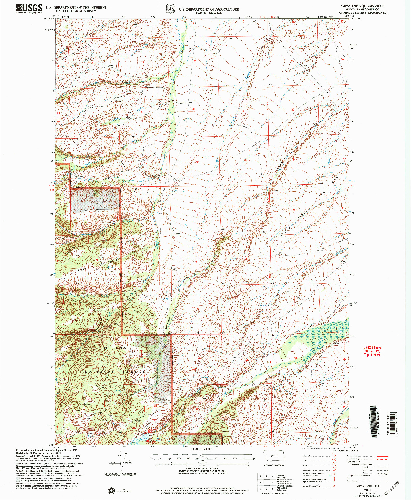 USGS 1:24000-SCALE QUADRANGLE FOR GIPSY LAKE, MT 2001