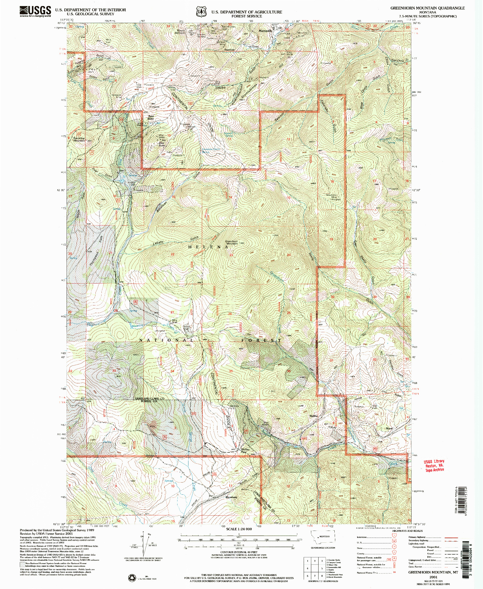 USGS 1:24000-SCALE QUADRANGLE FOR GREENHORN MOUNTAIN, MT 2001