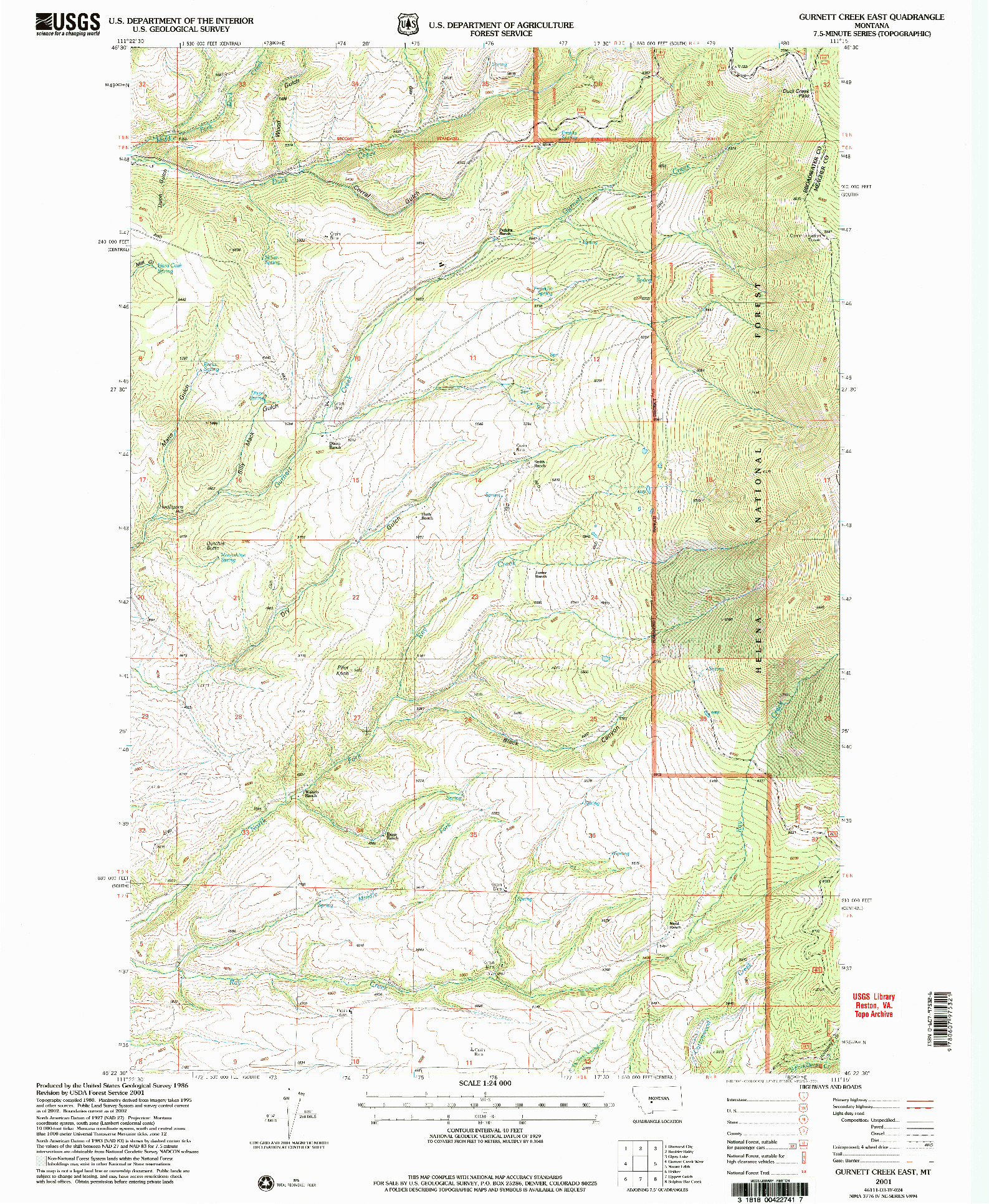 USGS 1:24000-SCALE QUADRANGLE FOR GURNETT CREEK EAST, MT 2001