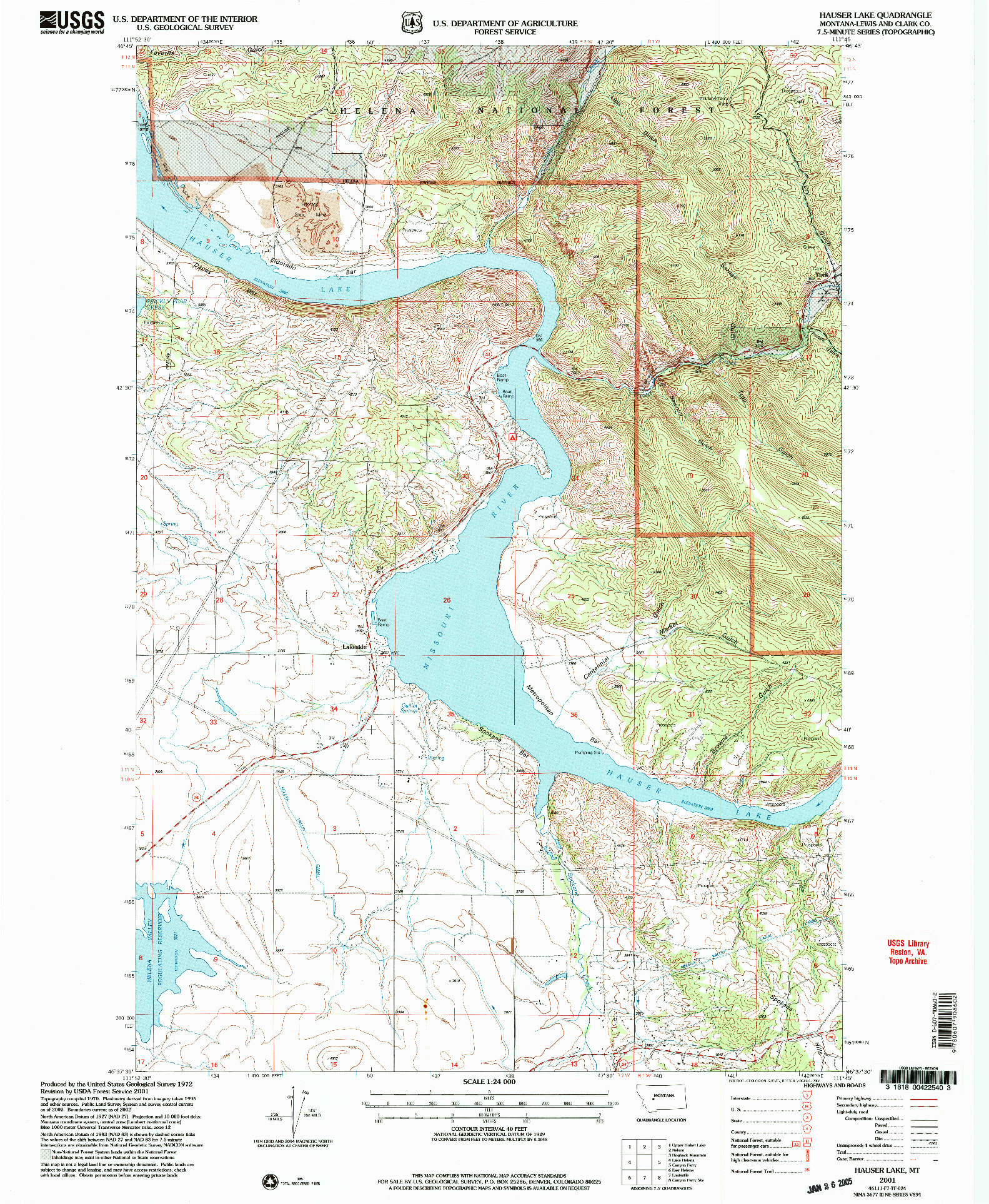 USGS 1:24000-SCALE QUADRANGLE FOR HAUSER LAKE, MT 2001