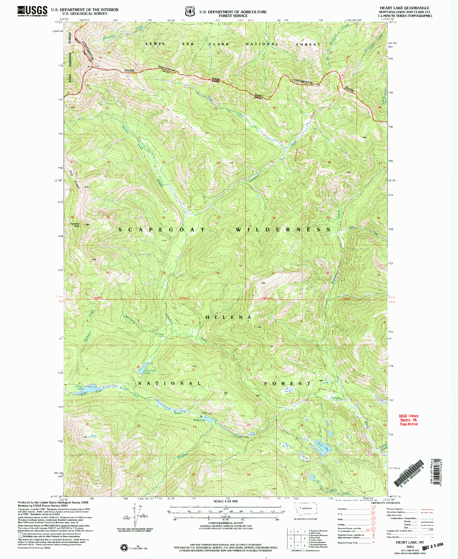 USGS 1:24000-SCALE QUADRANGLE FOR HEART LAKE, MT 2001
