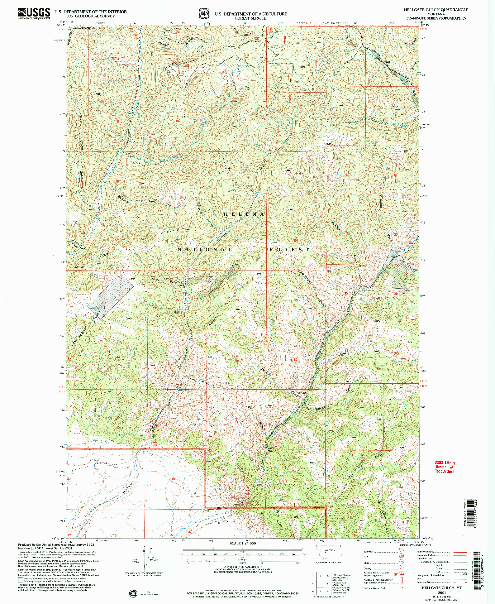 USGS 1:24000-SCALE QUADRANGLE FOR HELLGATE GULCH, MT 2001